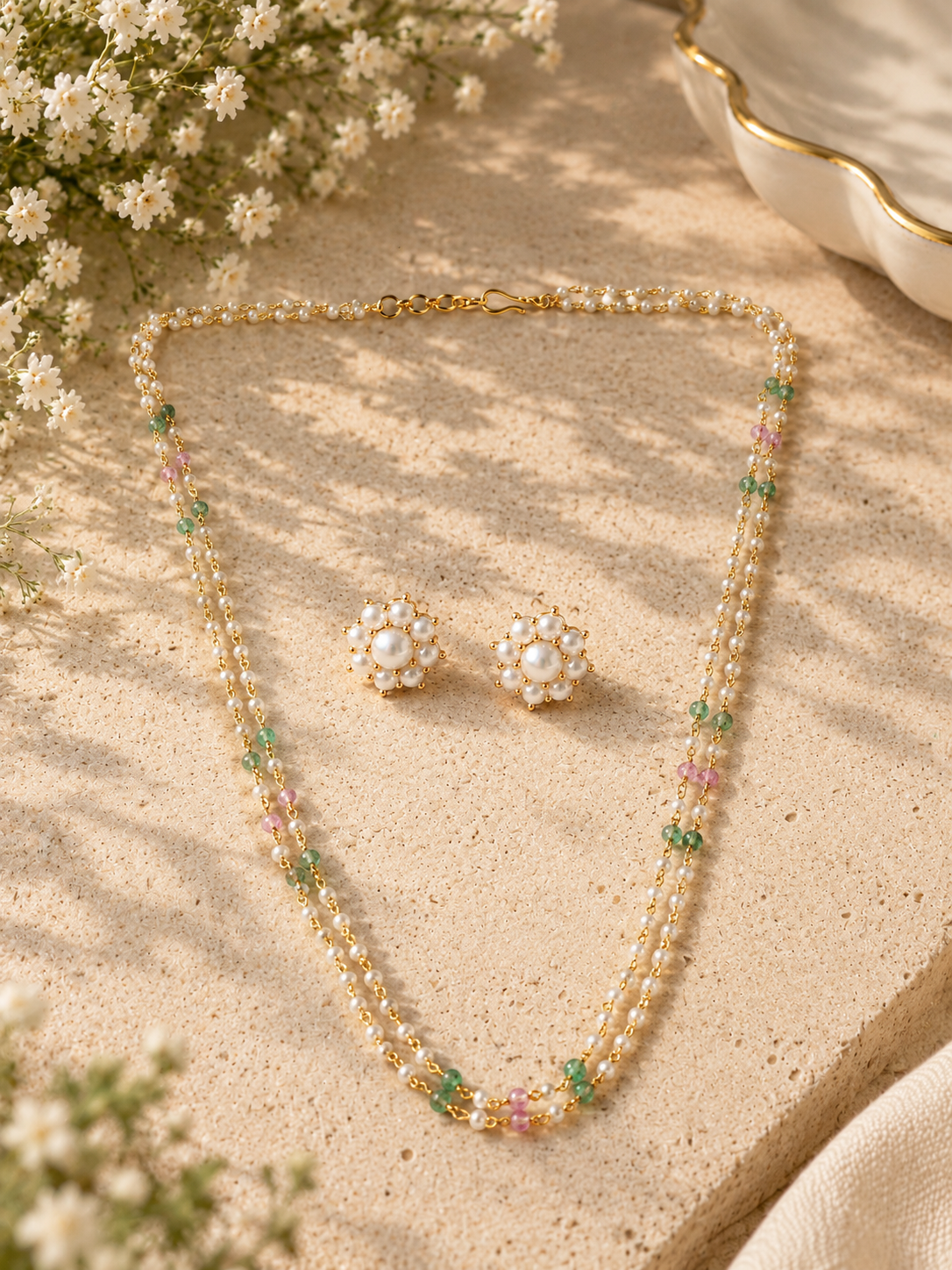 2 layer pearl combo with studs | NPC03