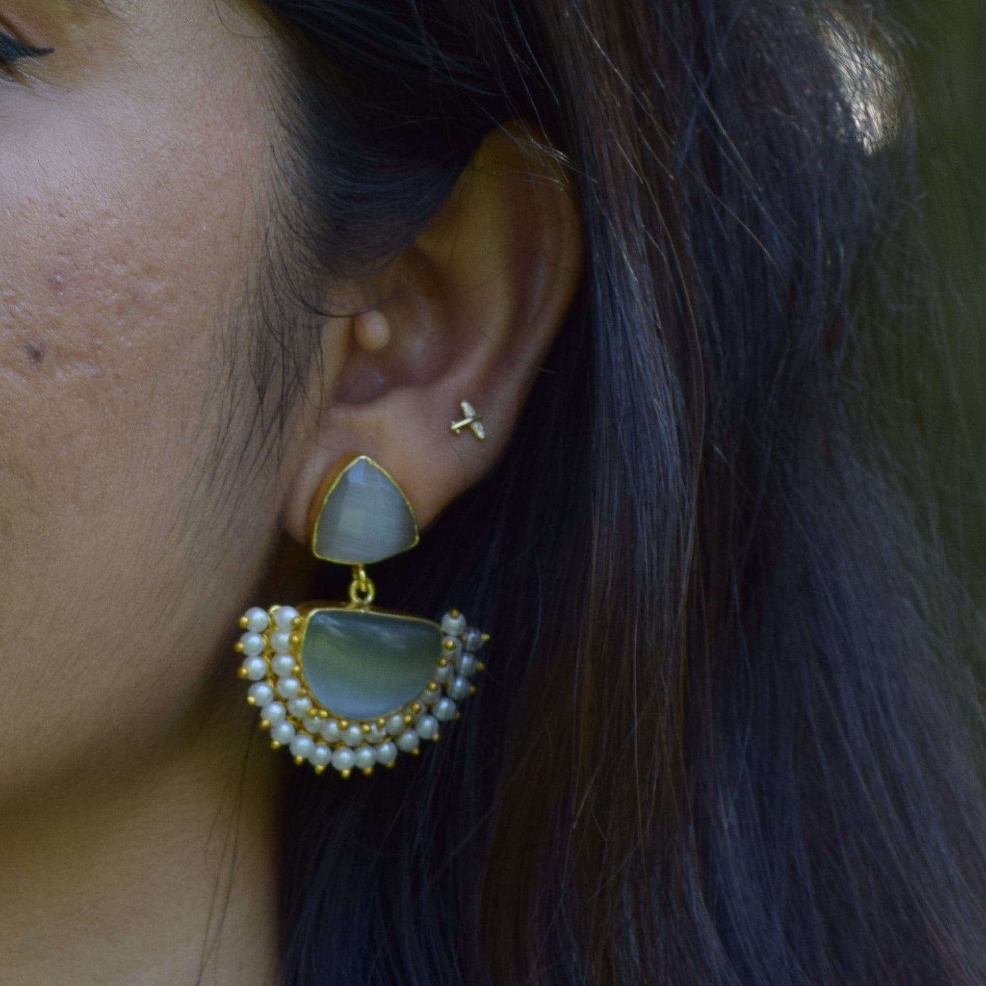 Stone drops with ghungroo pearls | NGE33