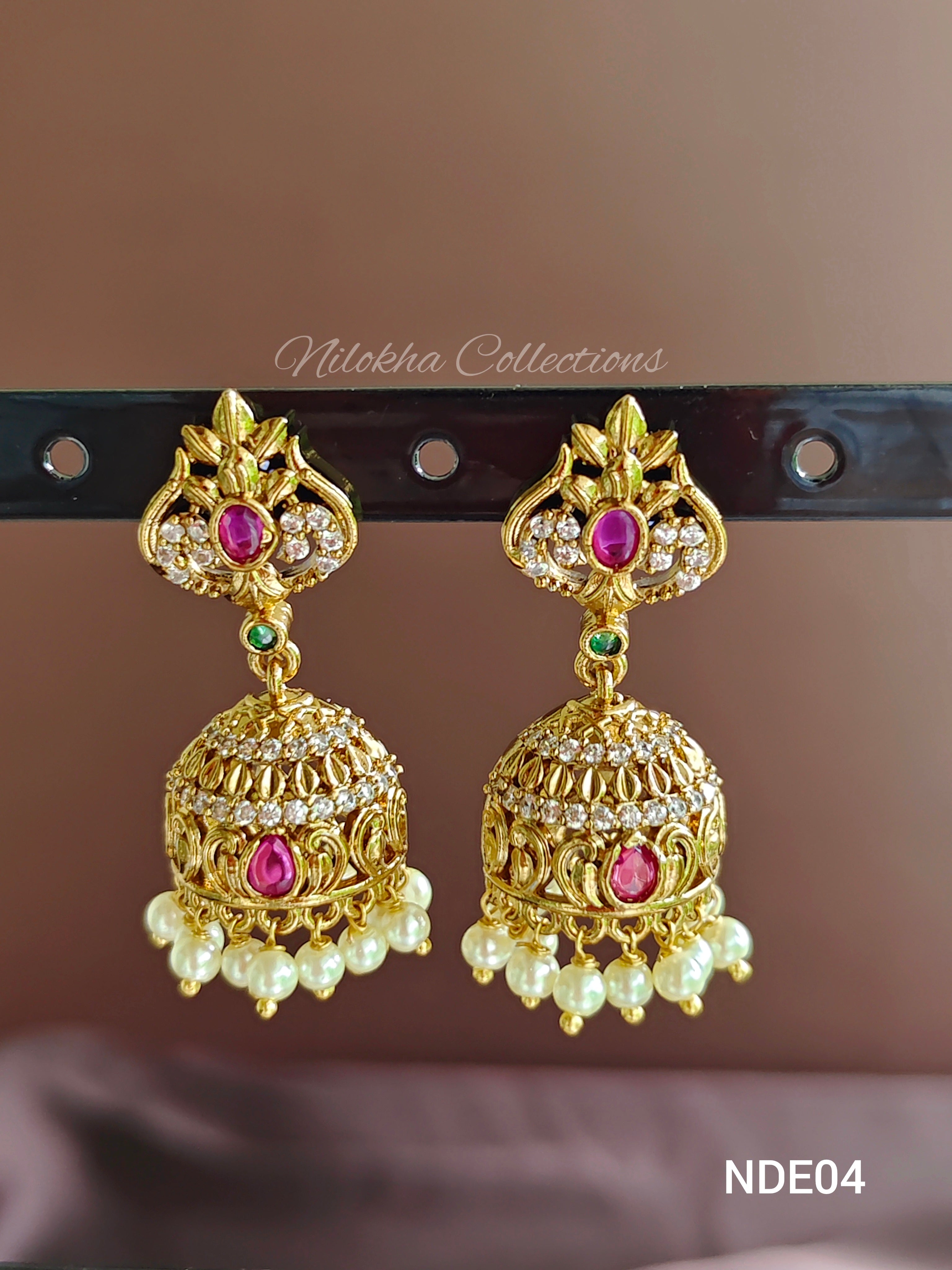 AD jhumkas with pearls | NDE04