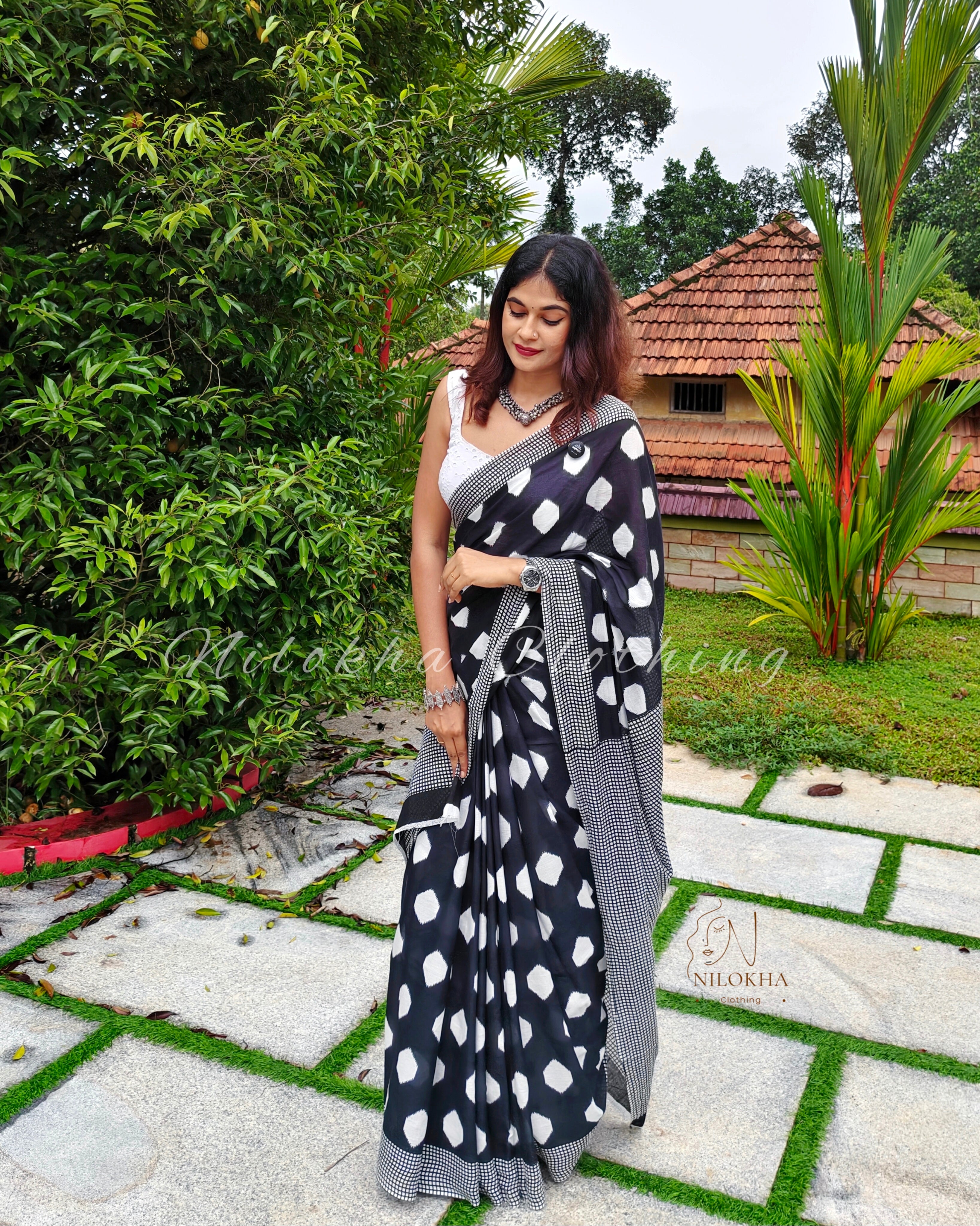 Black and white mul cotton saree | NCB02