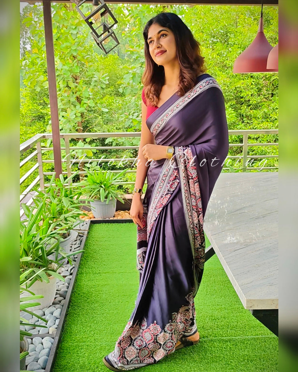 Ajrakh printed semi-modal saree | NCB24