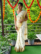 Temple pattern embroidered kerala saree | NCO04