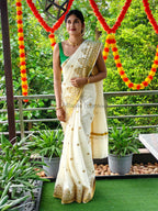 Temple pattern embroidered kerala saree | NCO04