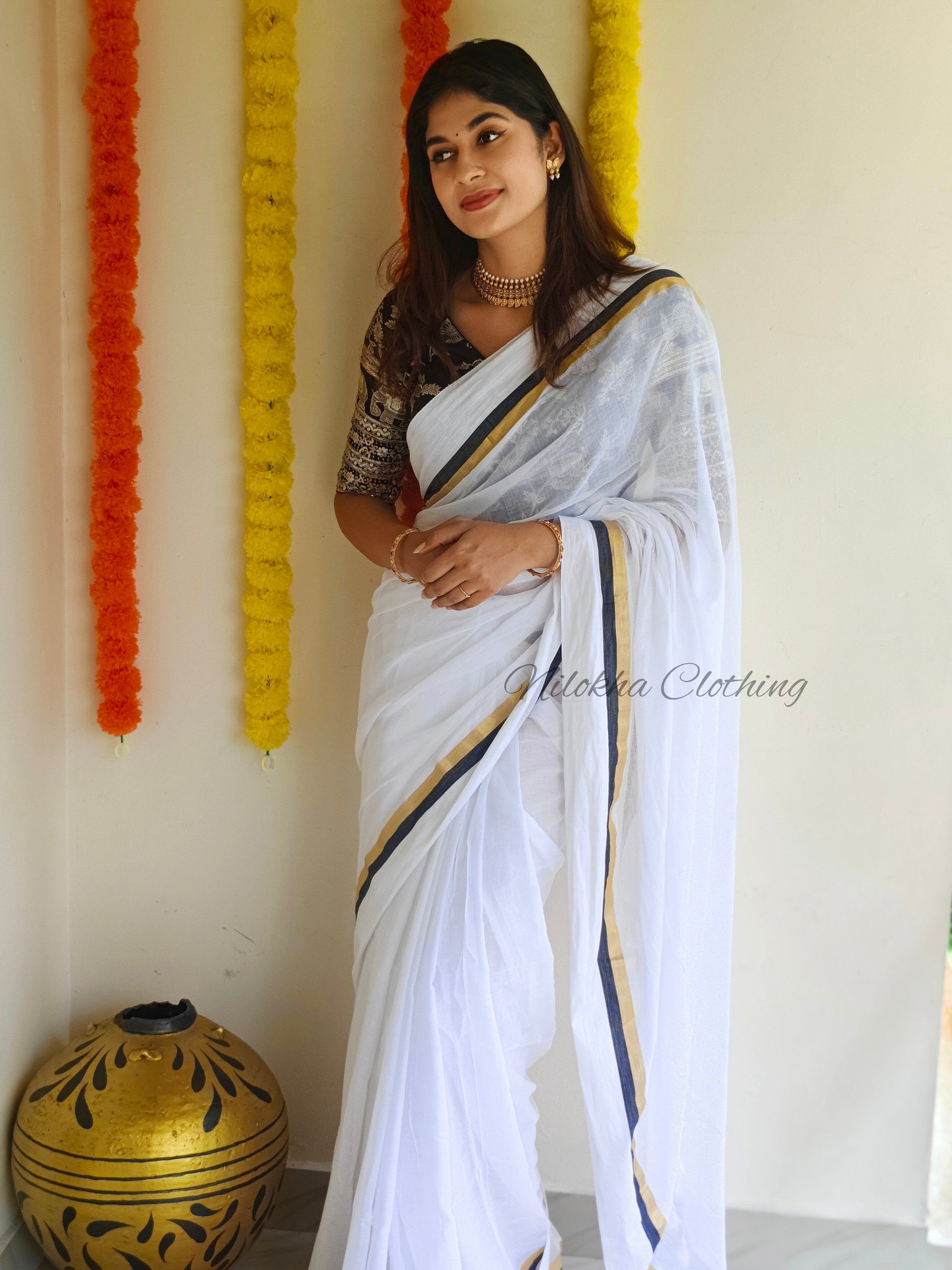 120 count mul cotton saree with border | NCO32