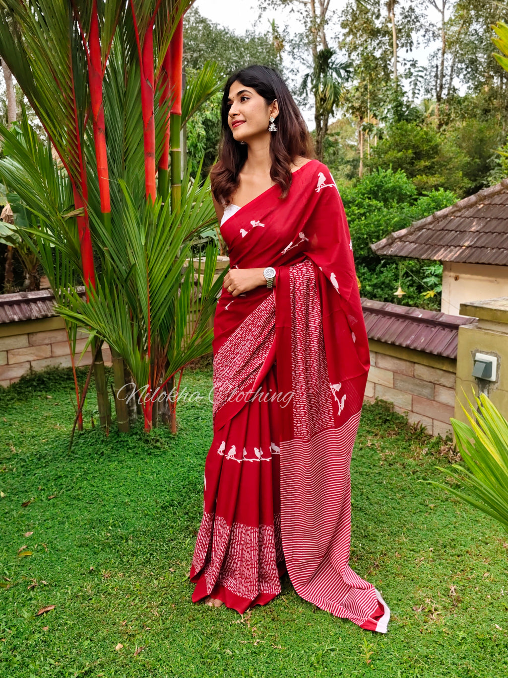 Bird pattern mul cotton saree | NCB09
