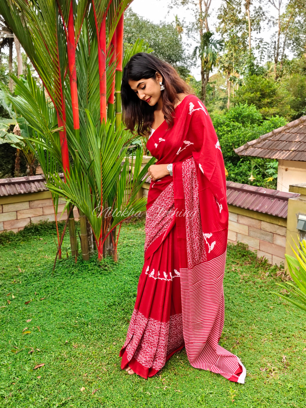 Bird pattern mul cotton saree | NCB09