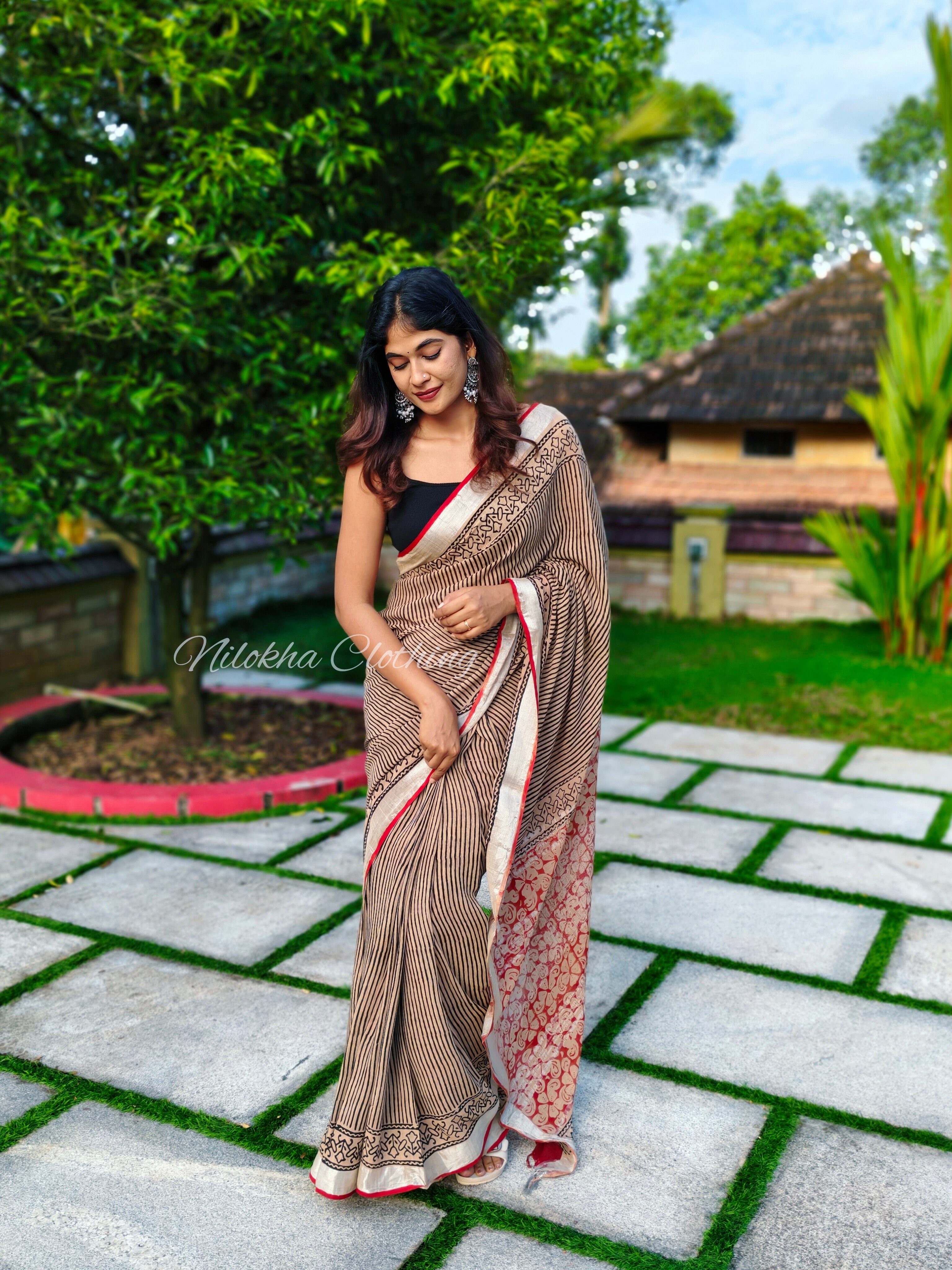 Striped linen cotton saree | NCC28