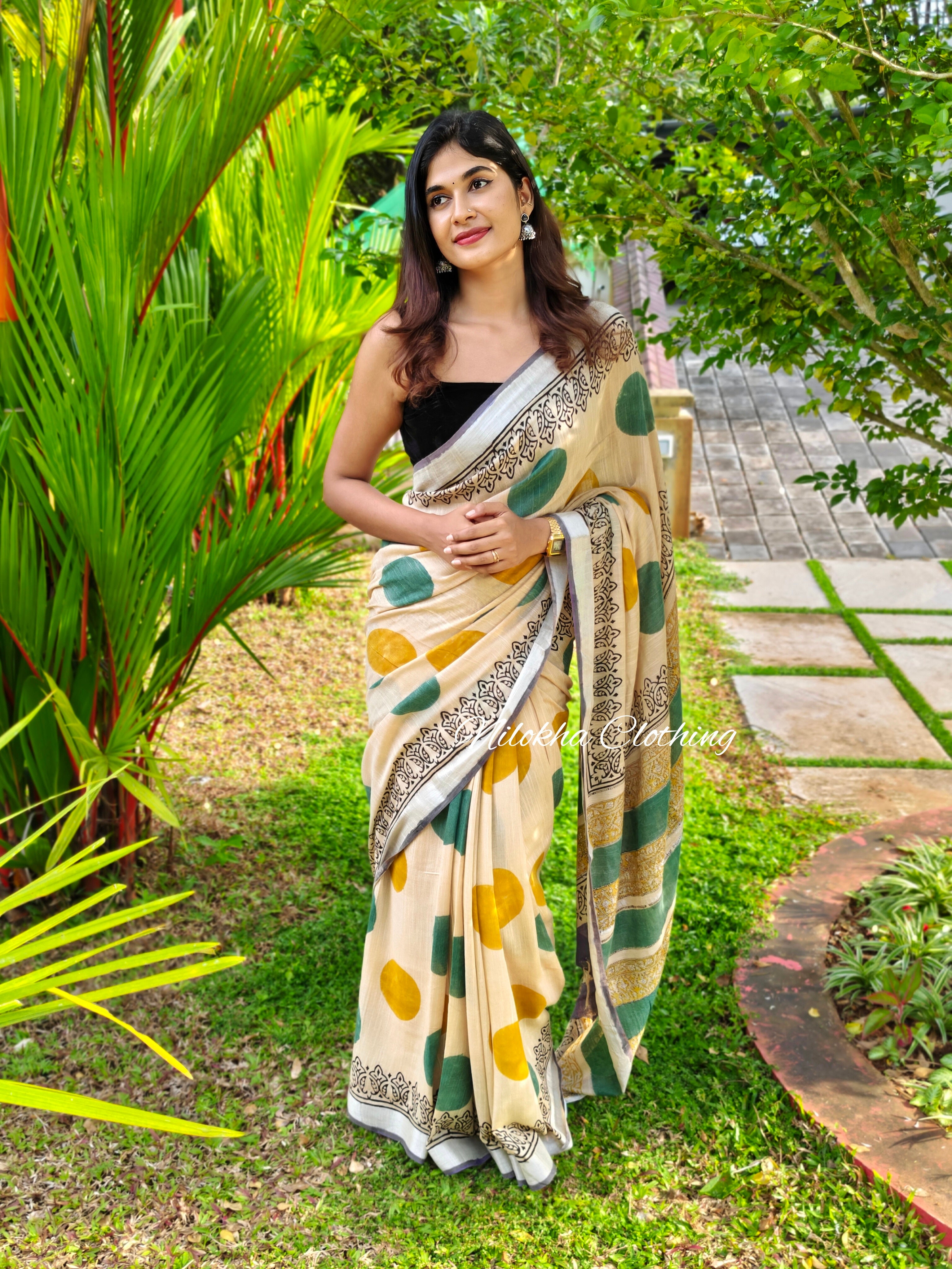 Linen cotton saree with polka dots | NCC03