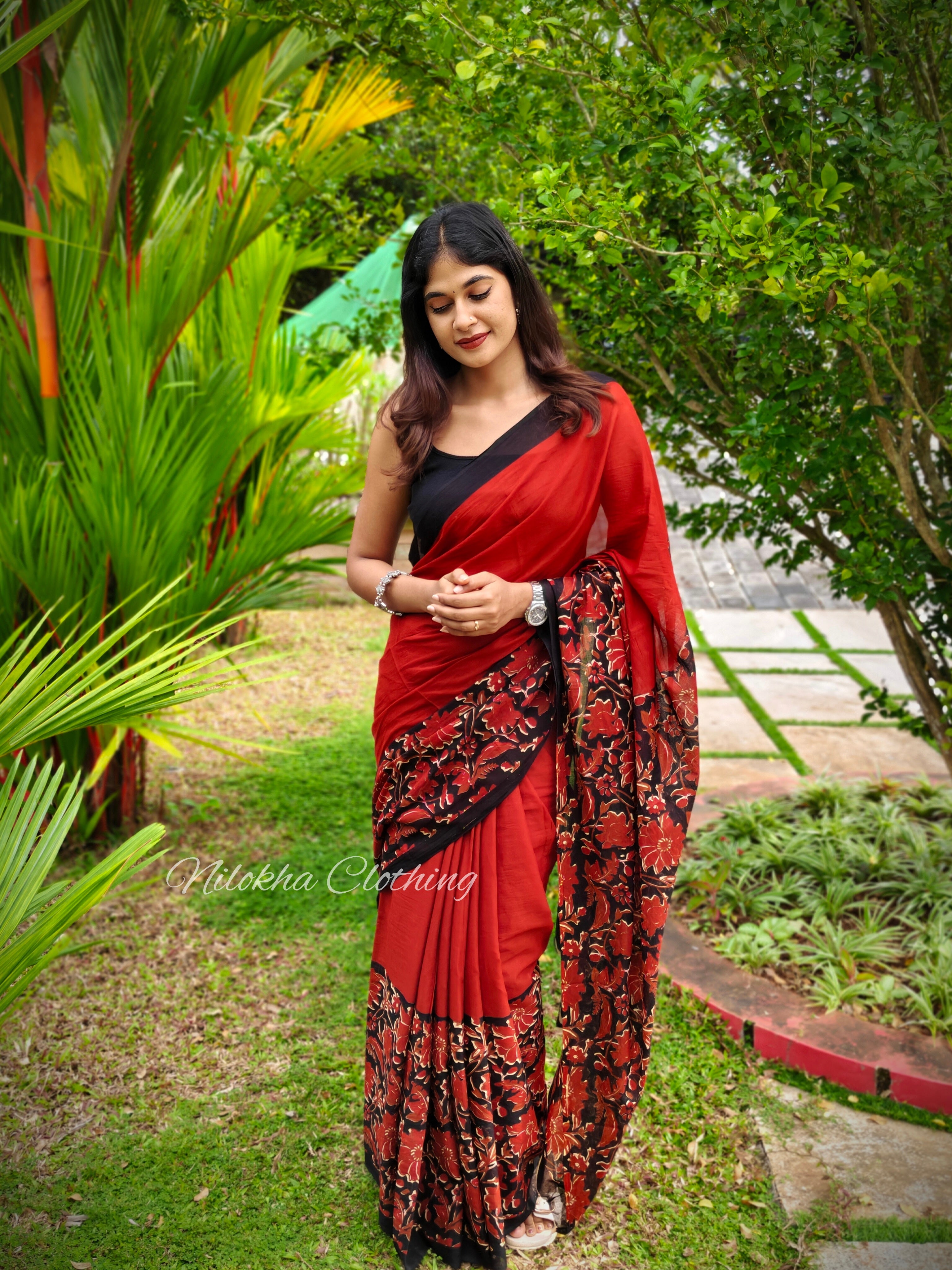 Mul cotton saree with floral border | NCB13