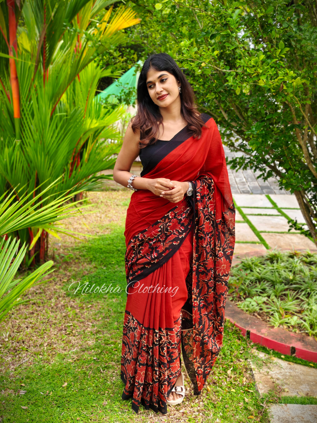 Mul cotton saree with floral border | NCB13