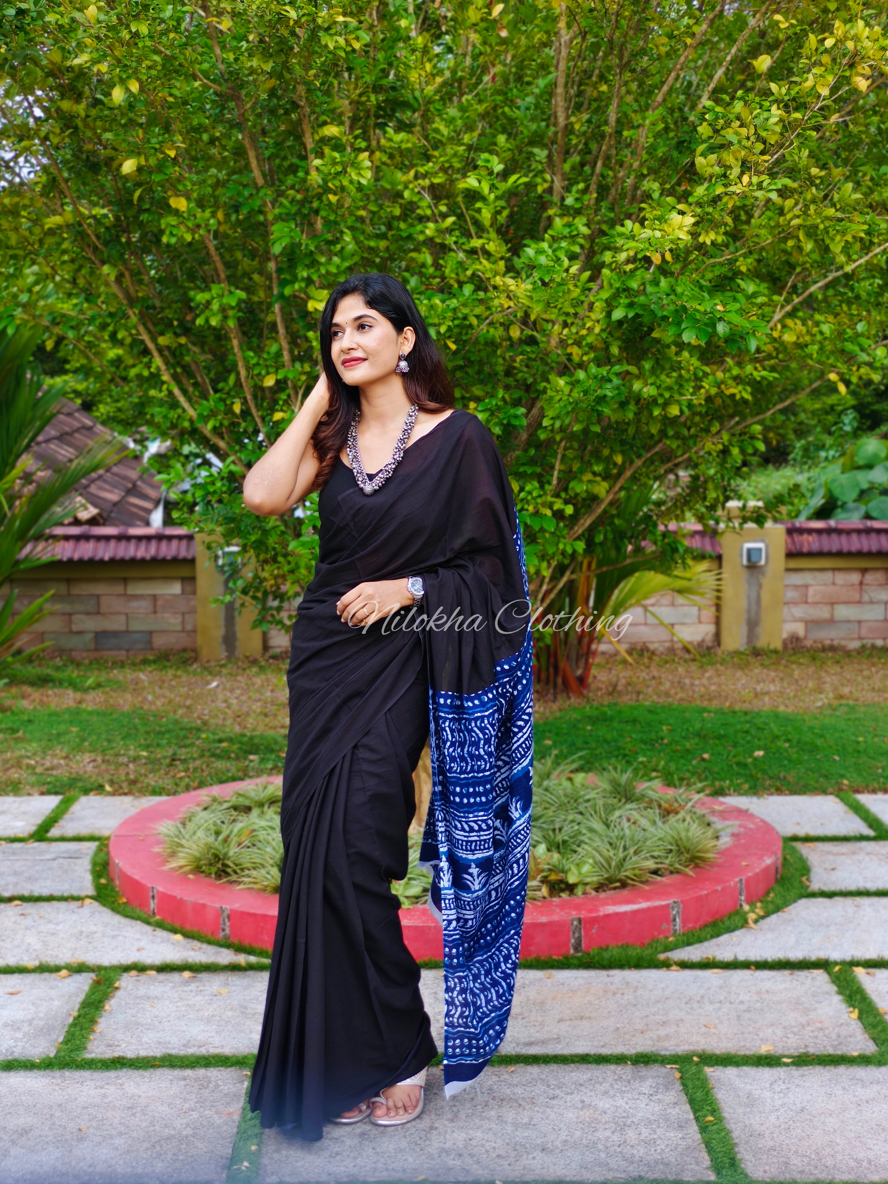 Plain mul cotton saree with contrast pallu | NCB10