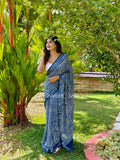 Square lined linen cotton saree | NCC31