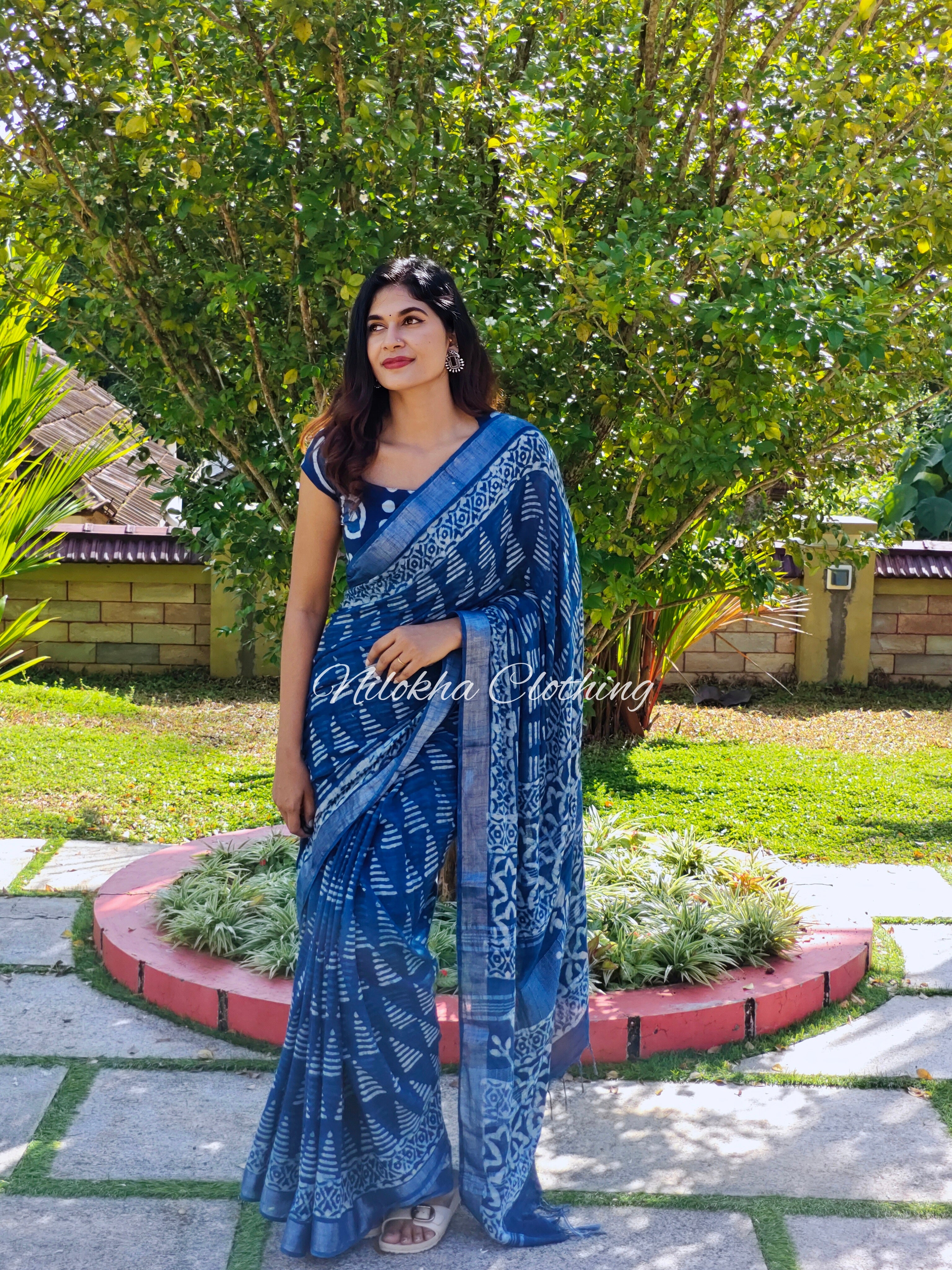 Triangle printed linen cotton saree | NCC33