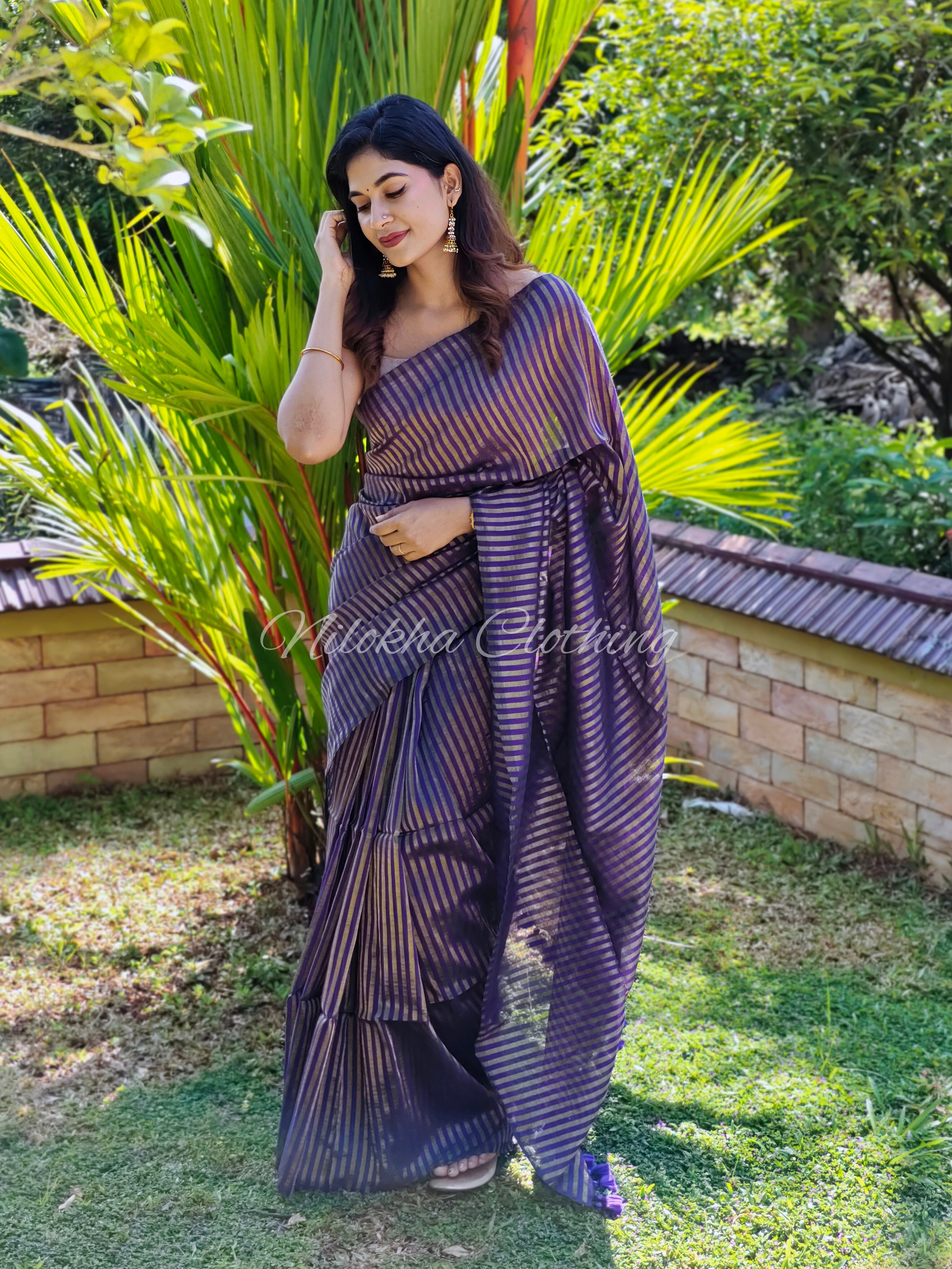 Khadi saree with zari lines | NCB29