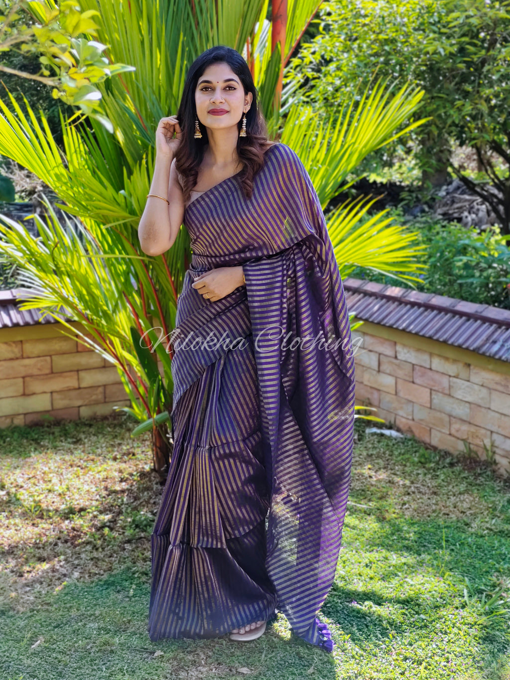 Khadi saree with zari lines | NCB29
