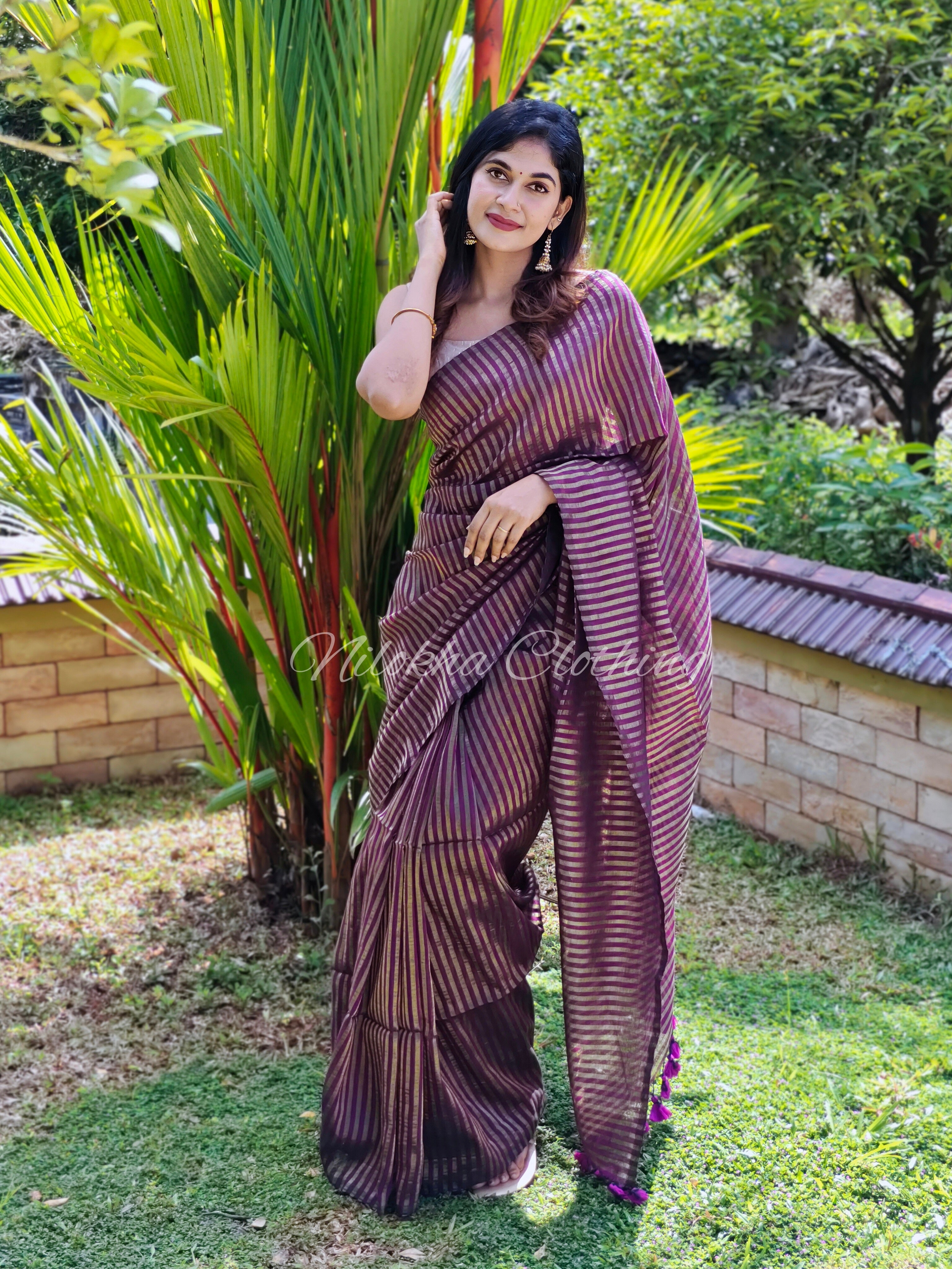 Khadi saree with zari lines | NCB29
