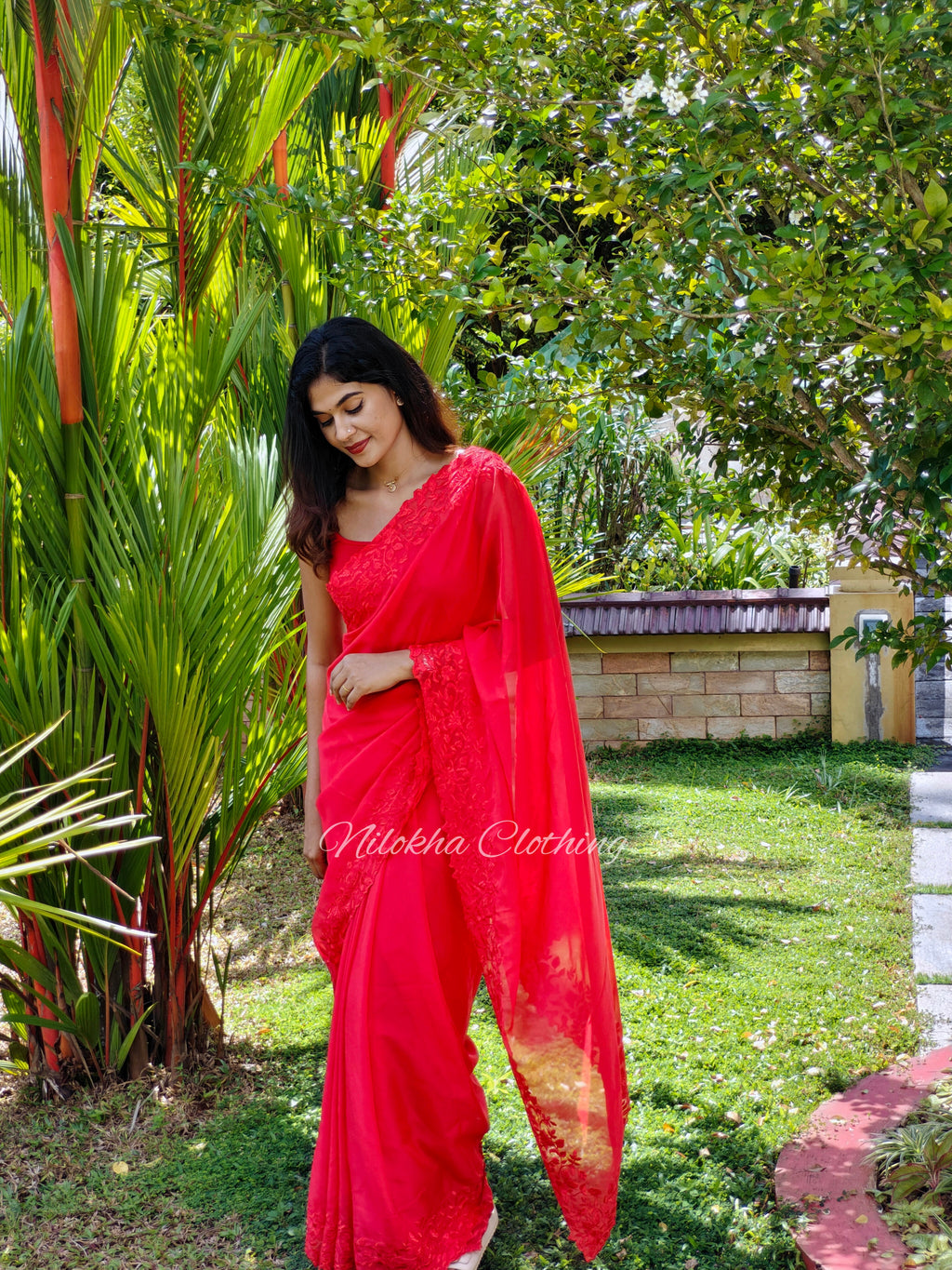 Organza saree with embroidered floral border | NCC36