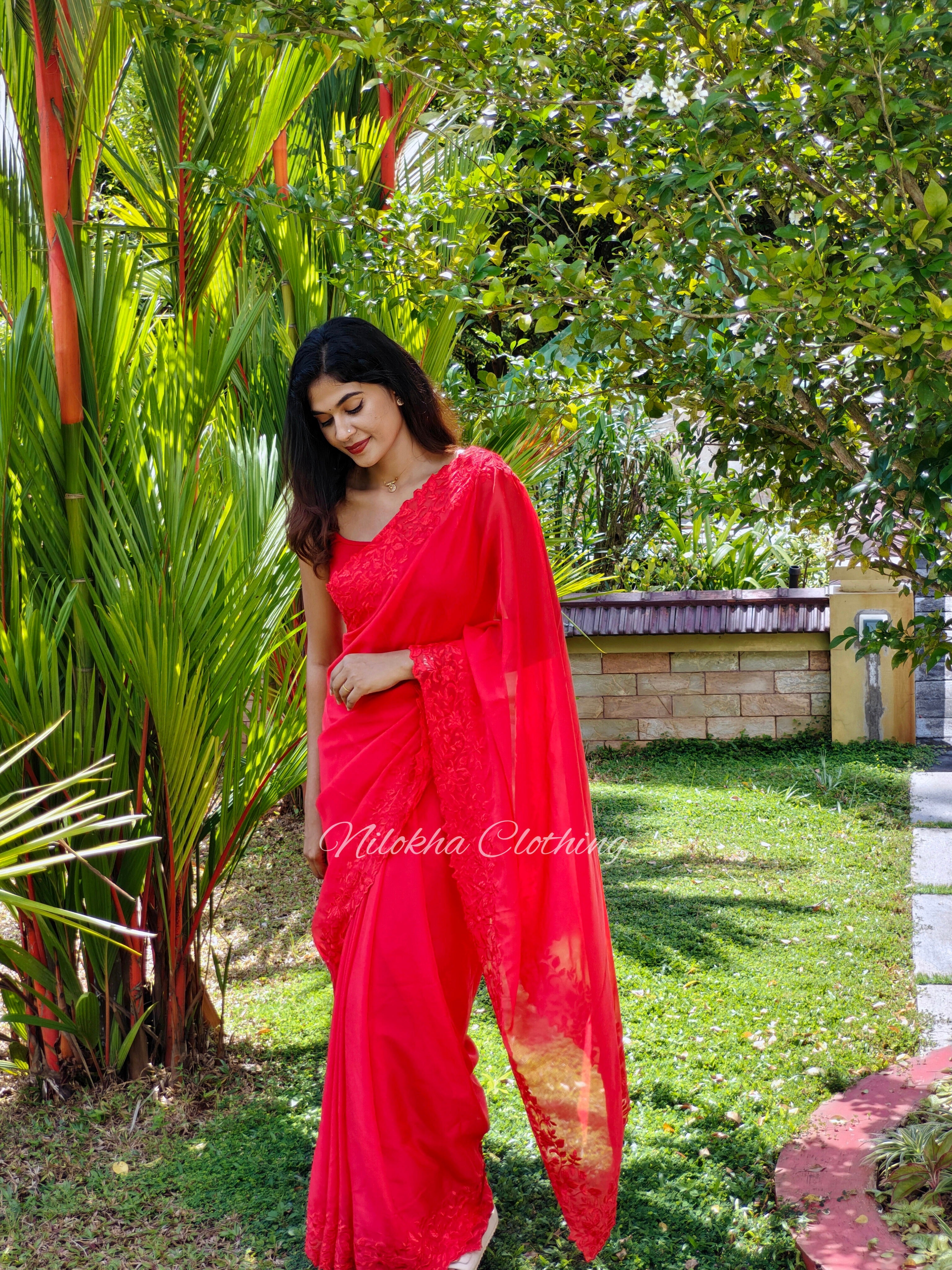 Organza saree with embroidered floral border | NCC36