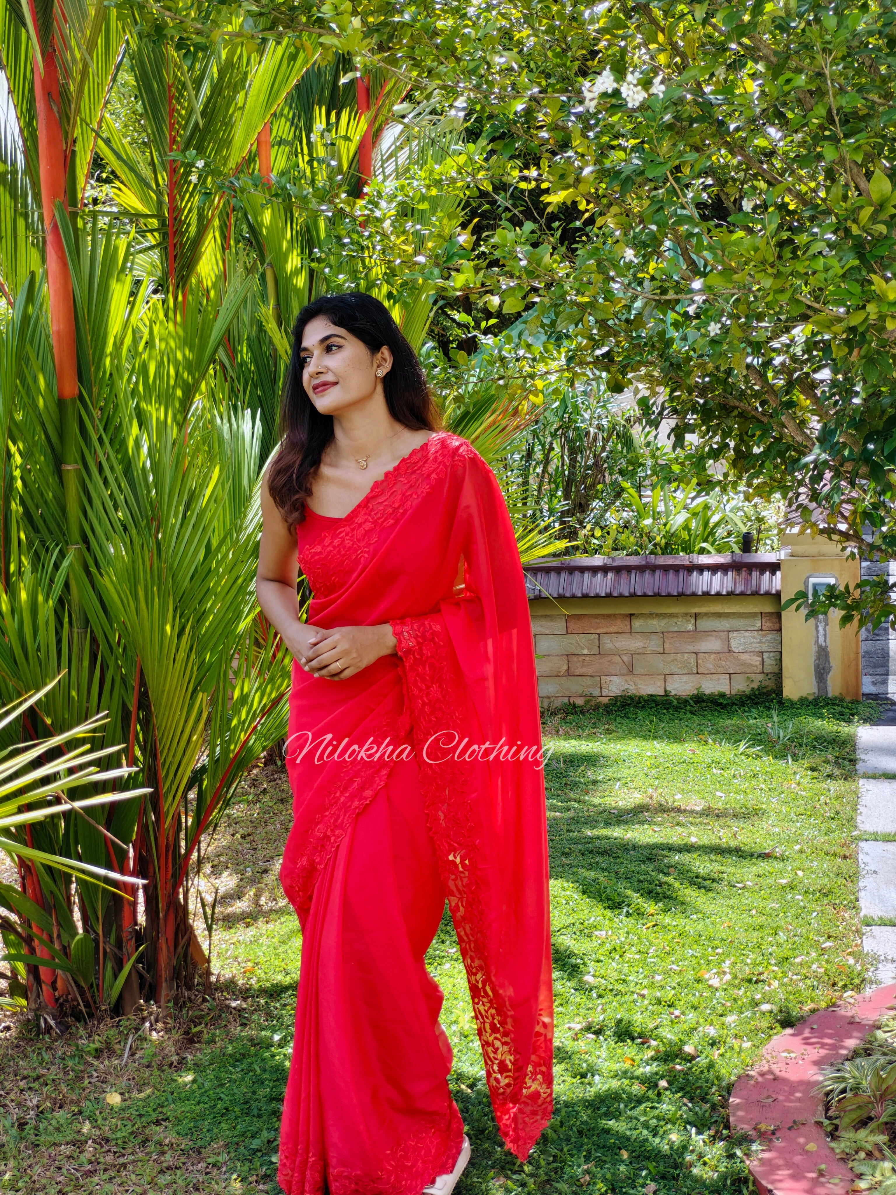 Organza saree with embroidered floral border | NCC36