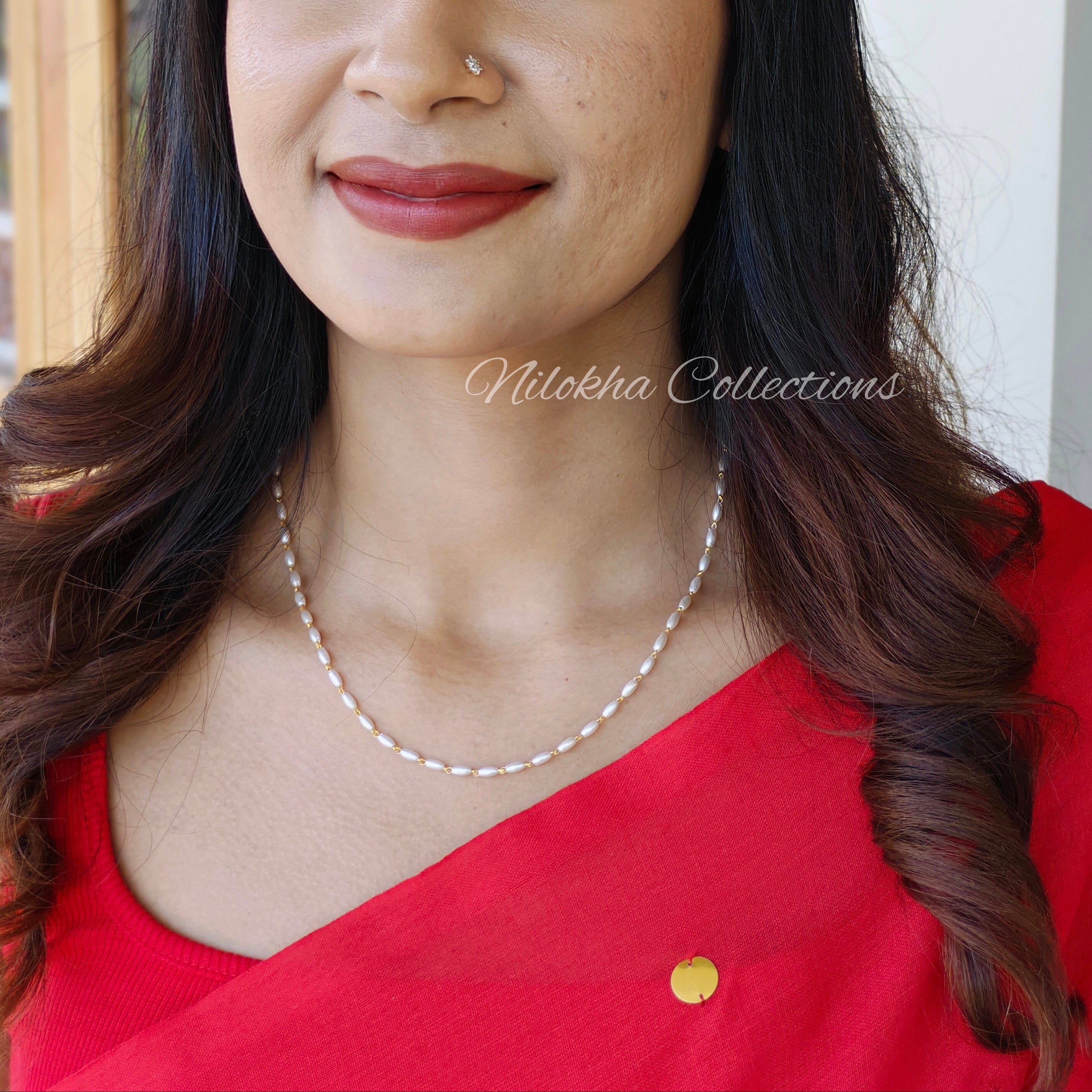 1 layer Short chain with rice pearls | NAN239A