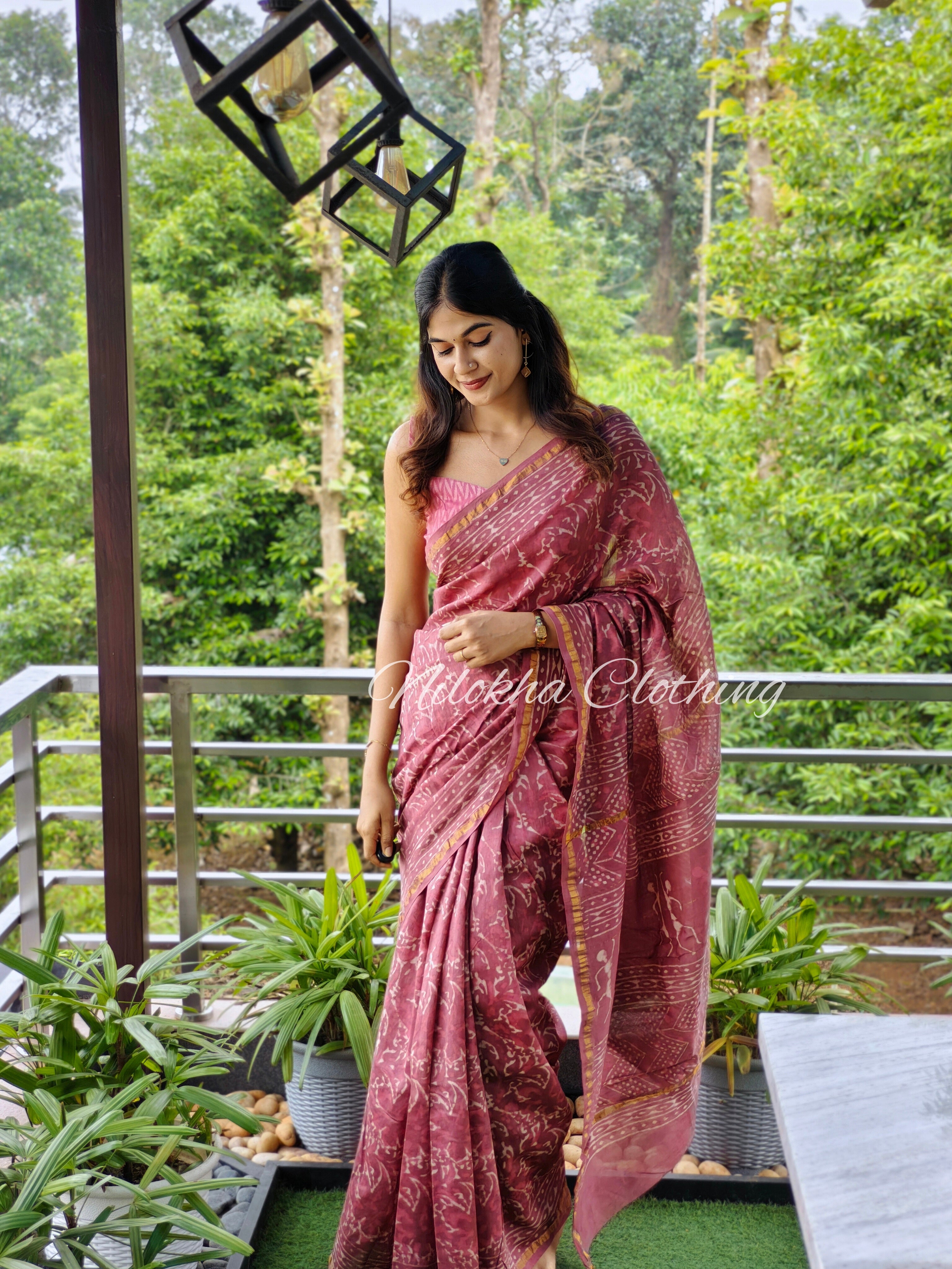 Chanderi silk block printed saree | NCD03