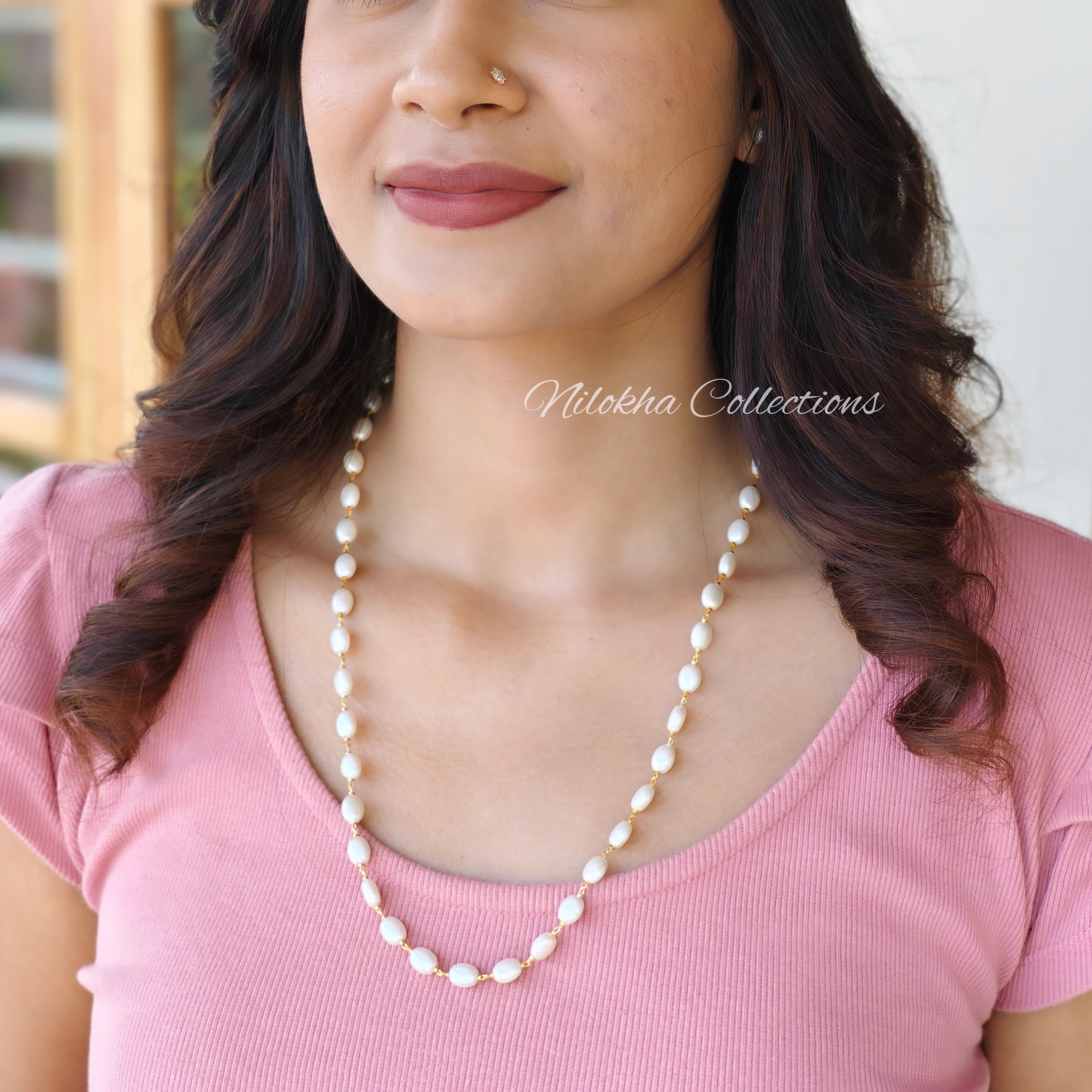 Oval long pearl chain | NAN275