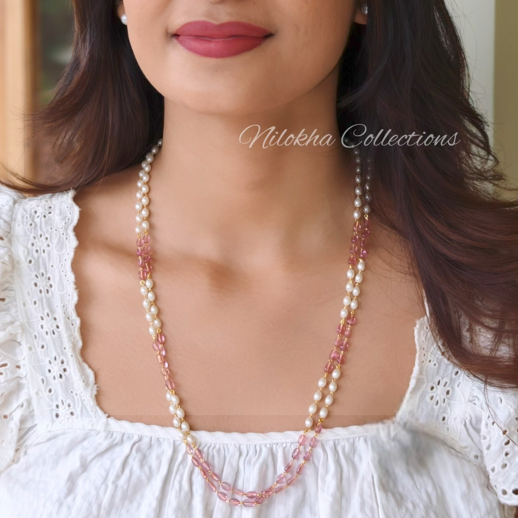 2 layer oval pearl chain with beads |NAN314