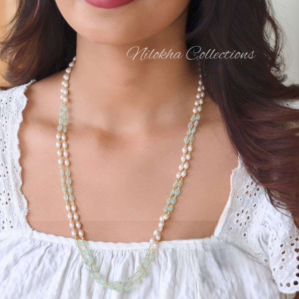 2 layer oval pearl chain with beads |NAN314