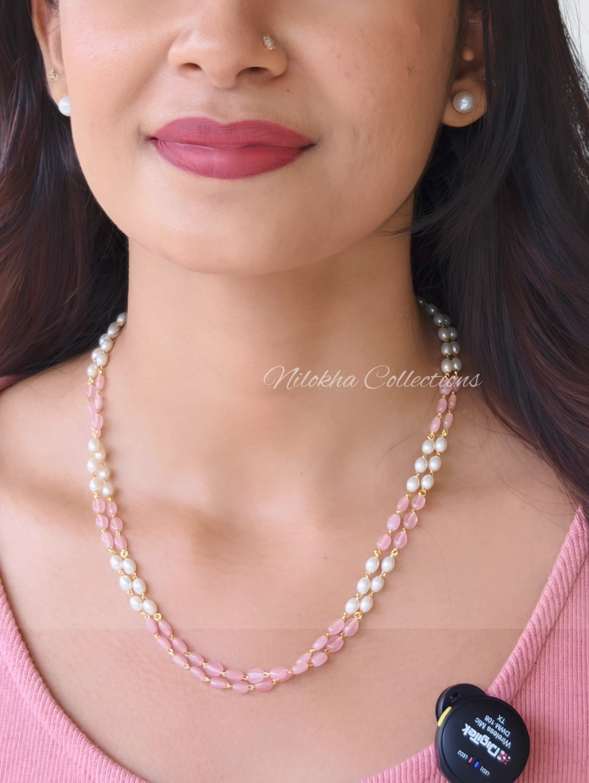 2 layer oval pearl chain with beads | NAN313