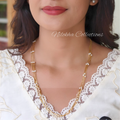 Gold look-alike 3 layer long chain with pearls | NAN316C