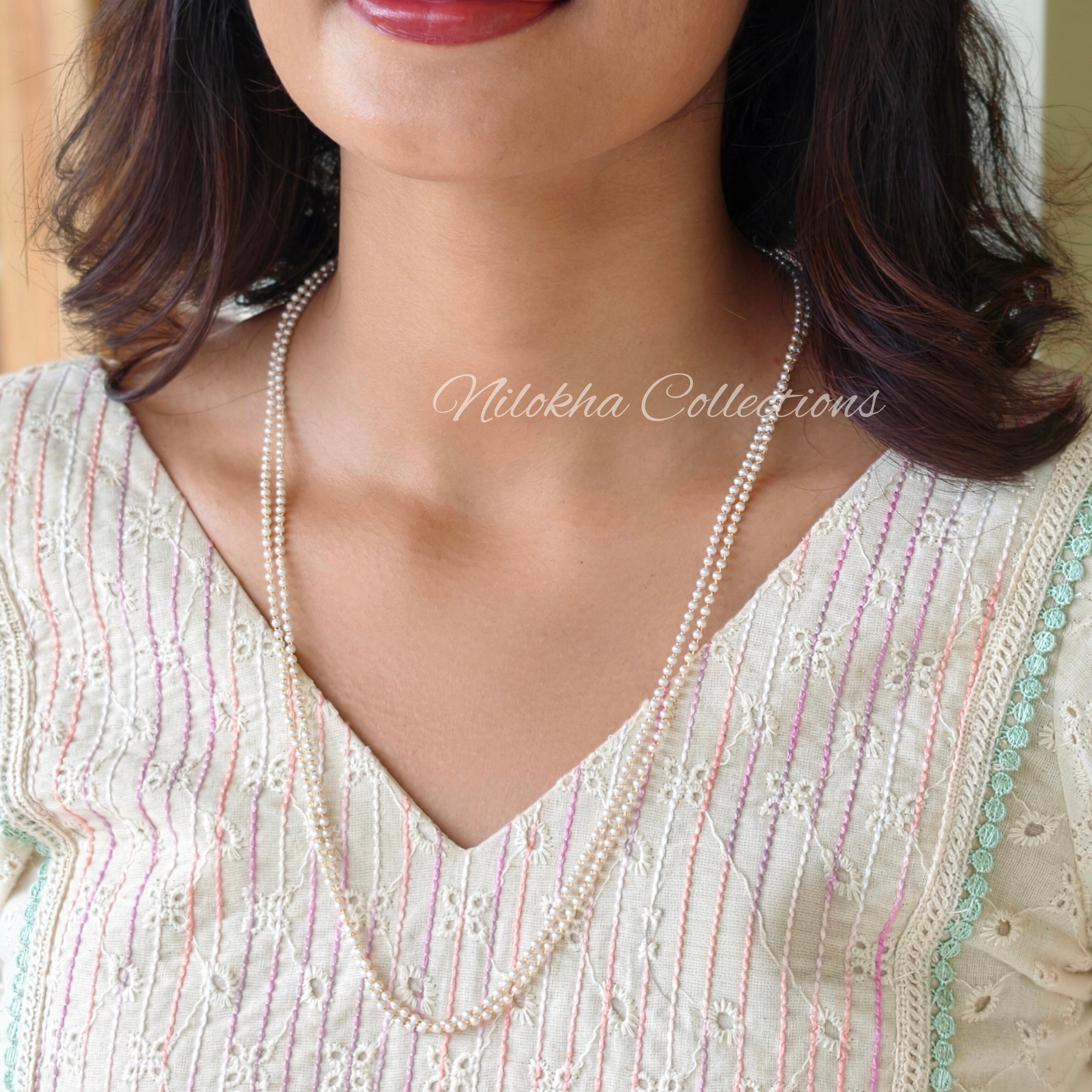 2 layer long pearl chain with very small pearls | NAN321A