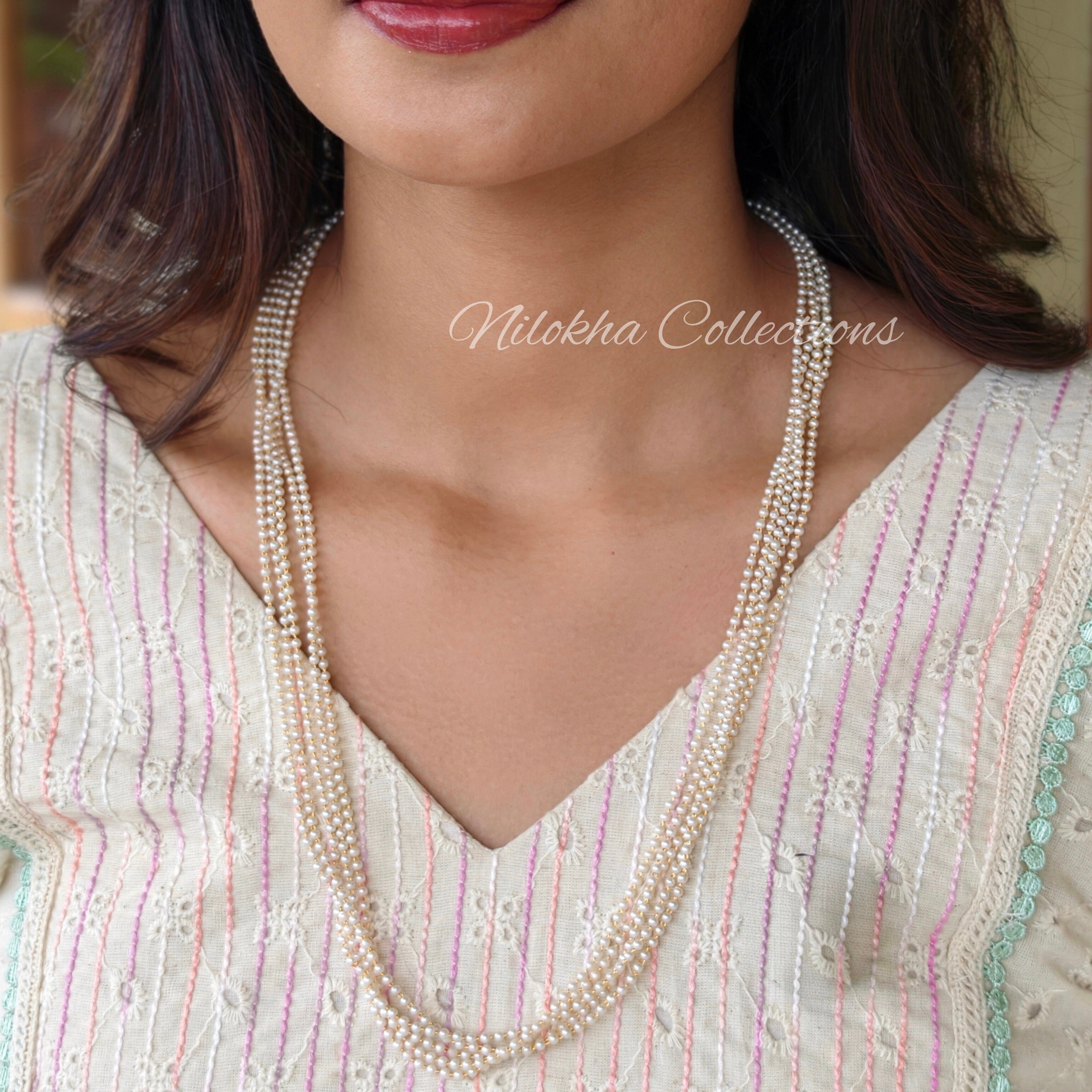 5 layer long pearl chain with very small pearls | NAN321C