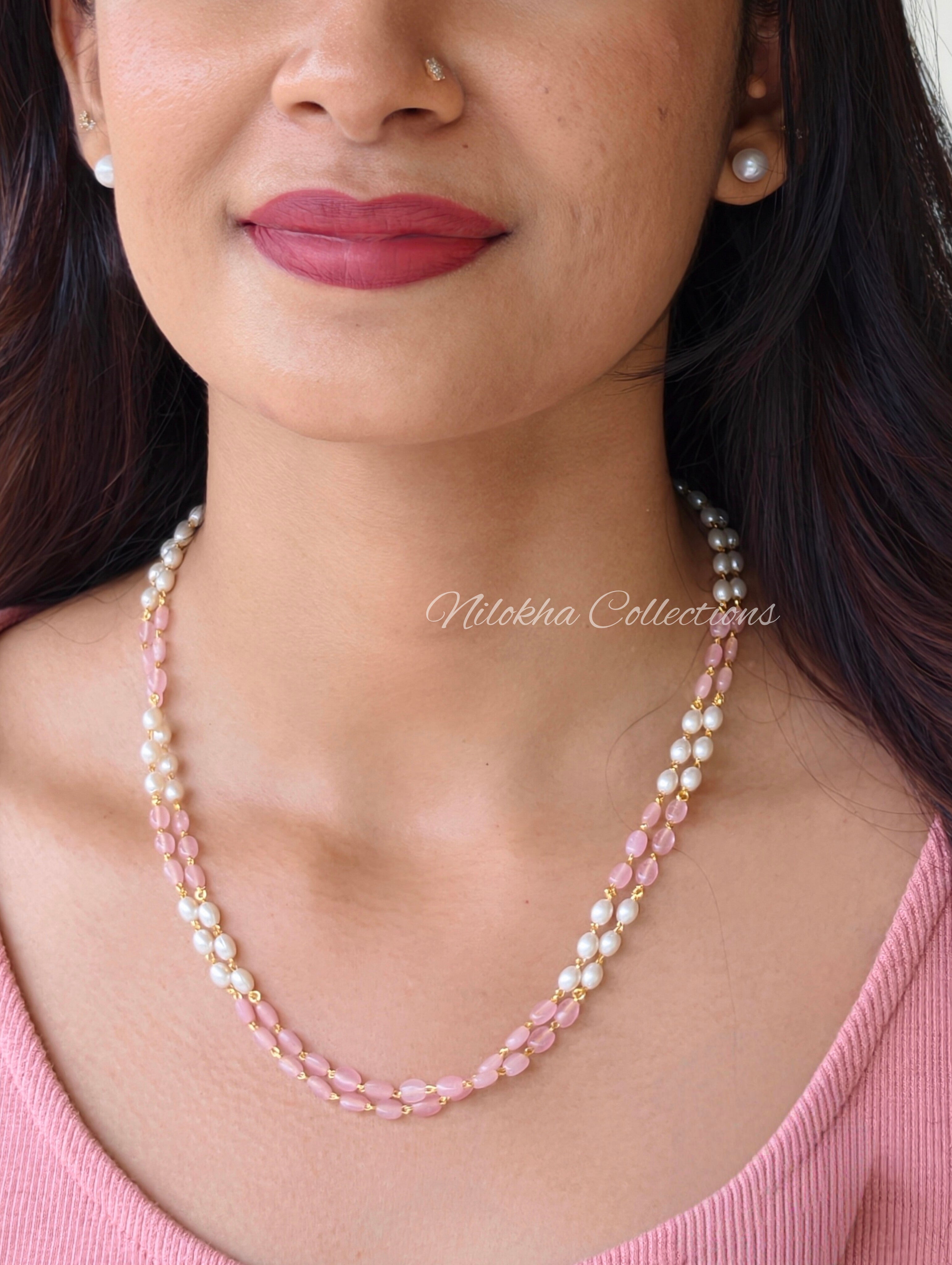 2 layer oval pearl chain with beads | NAN313