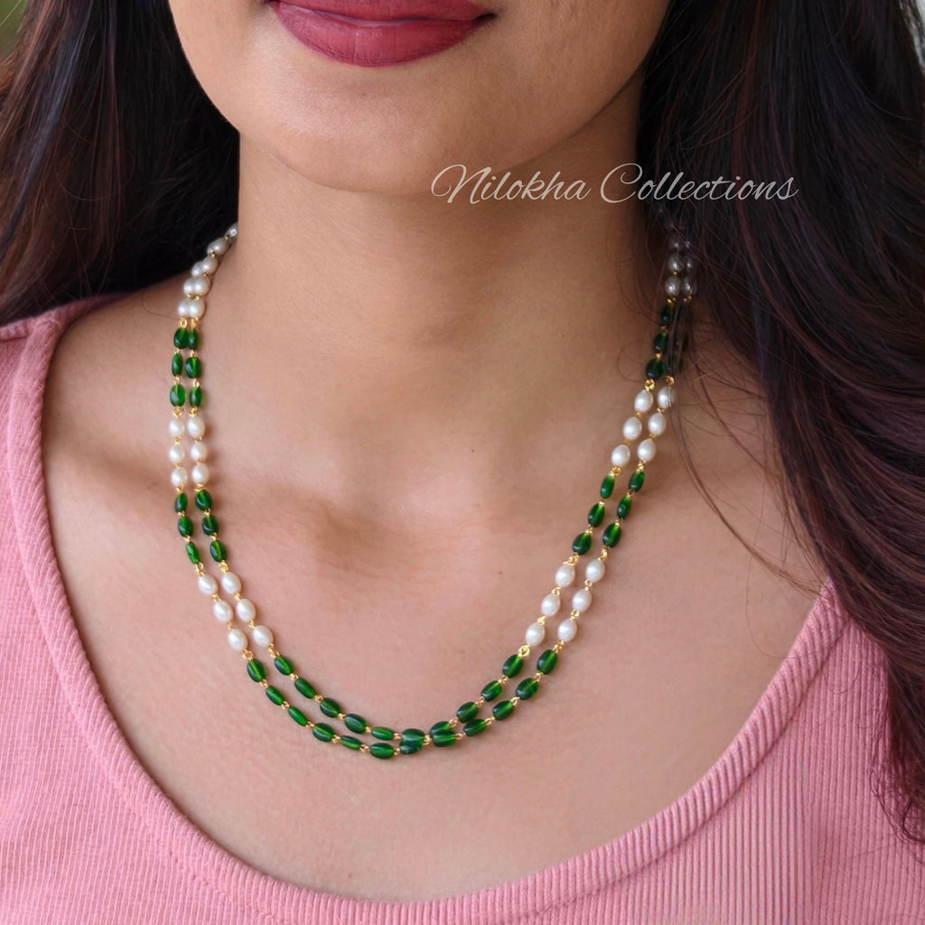 2 layer oval pearl chain with beads | NAN313
