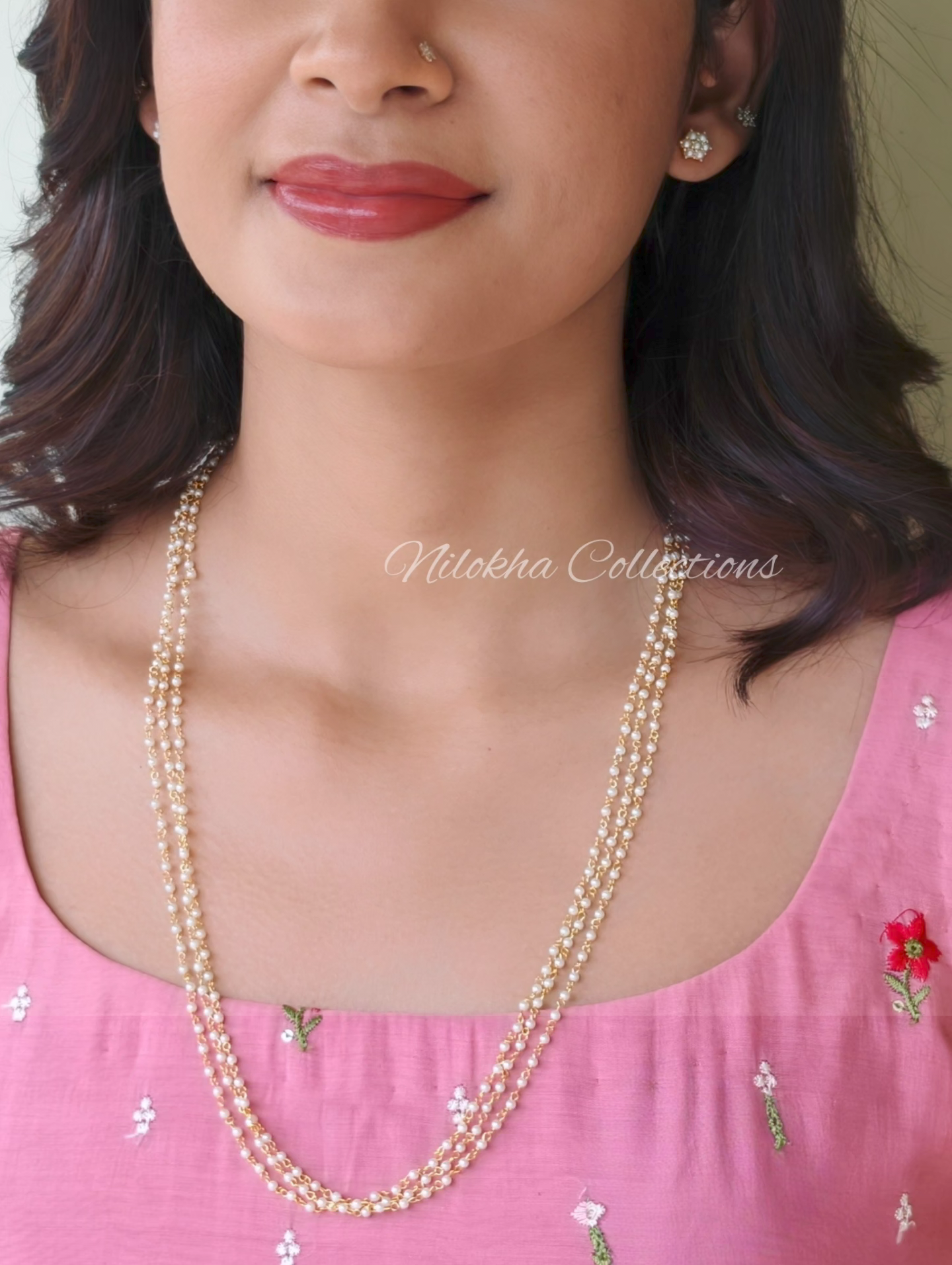 3 layer long pearl chain | NAN330B