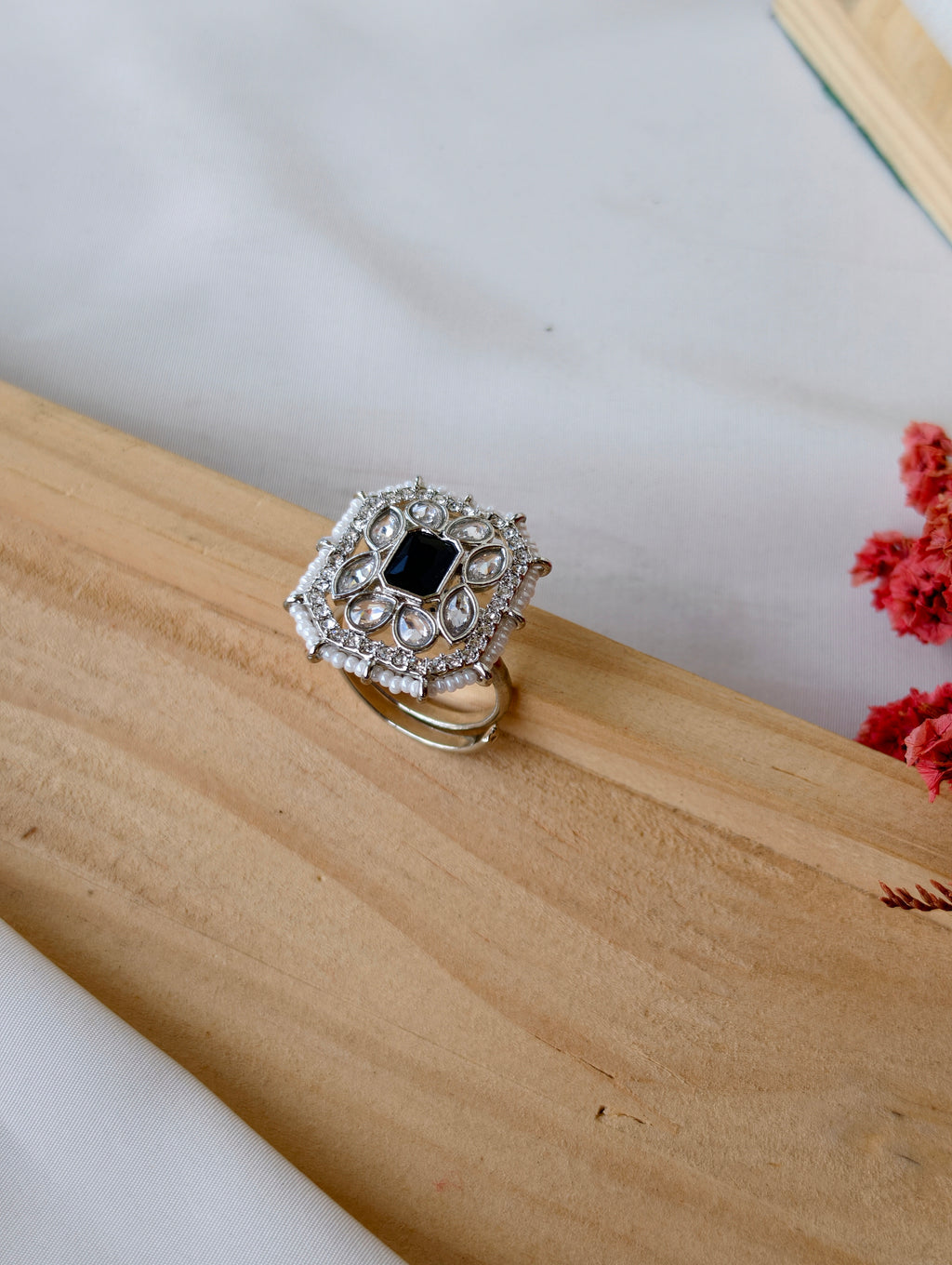 Rectangle AD finger rings with pearls | NSR06