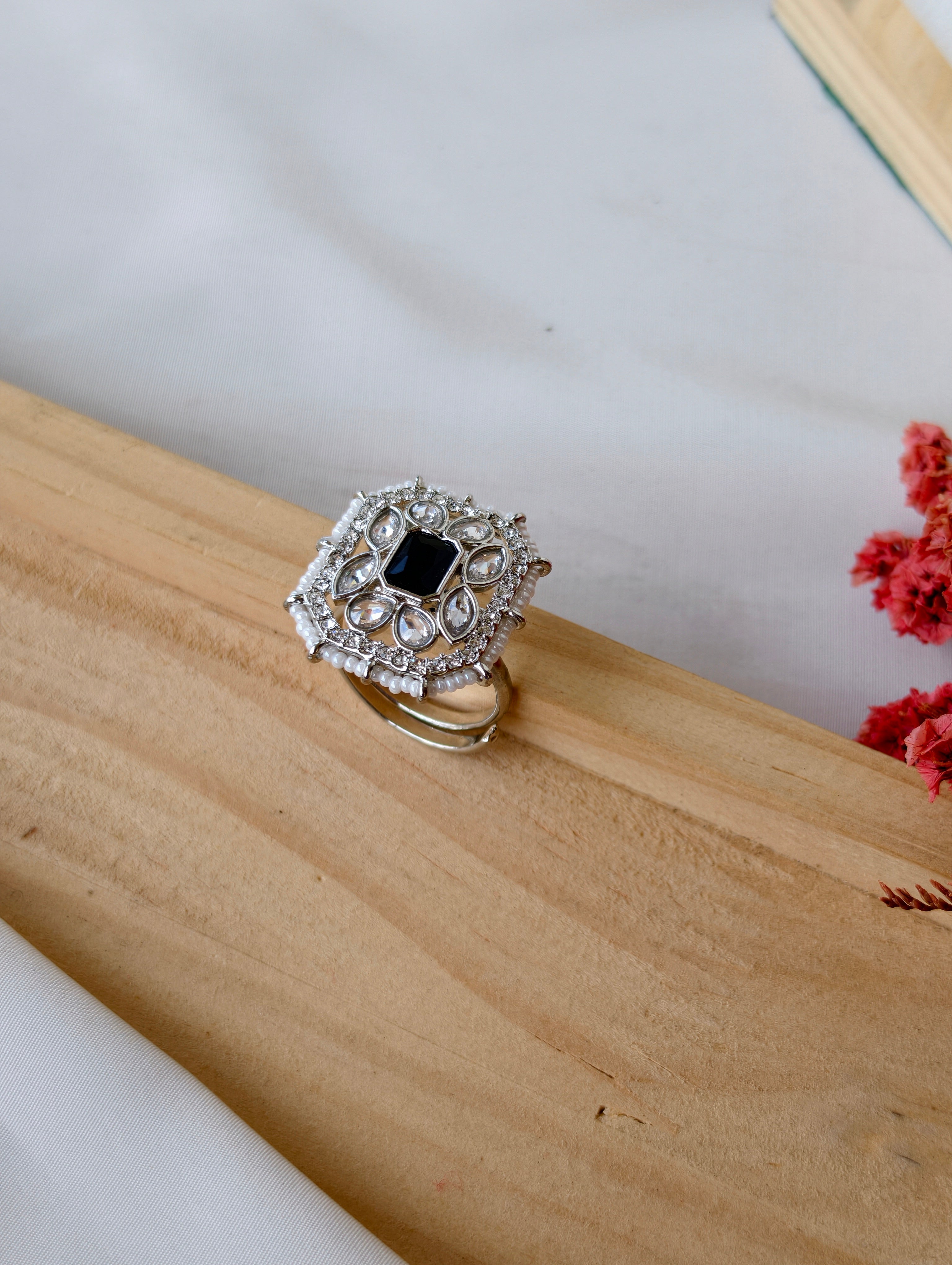Rectangle AD finger rings with pearls | NSR06