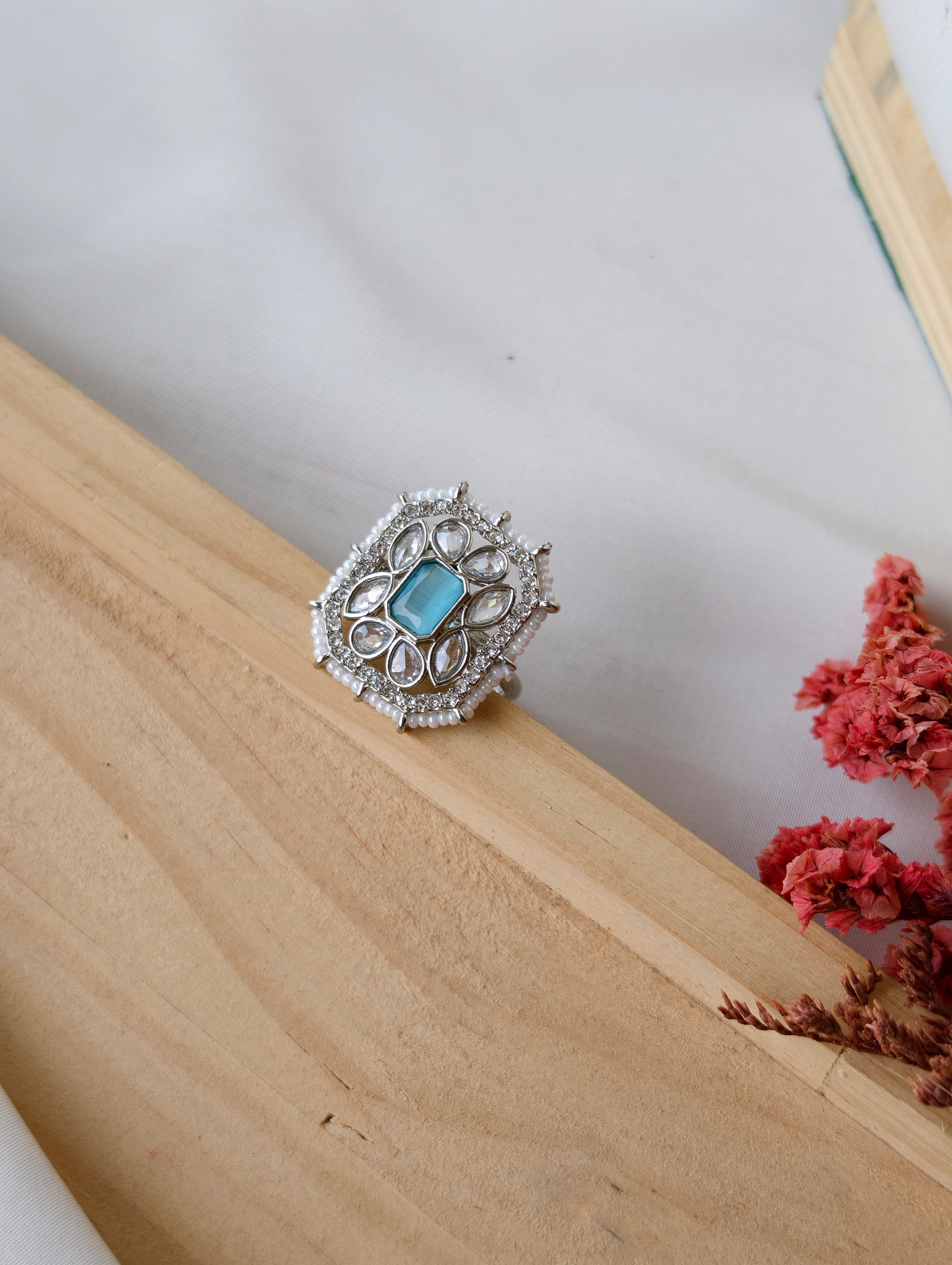 Rectangle AD finger rings with pearls | NSR06