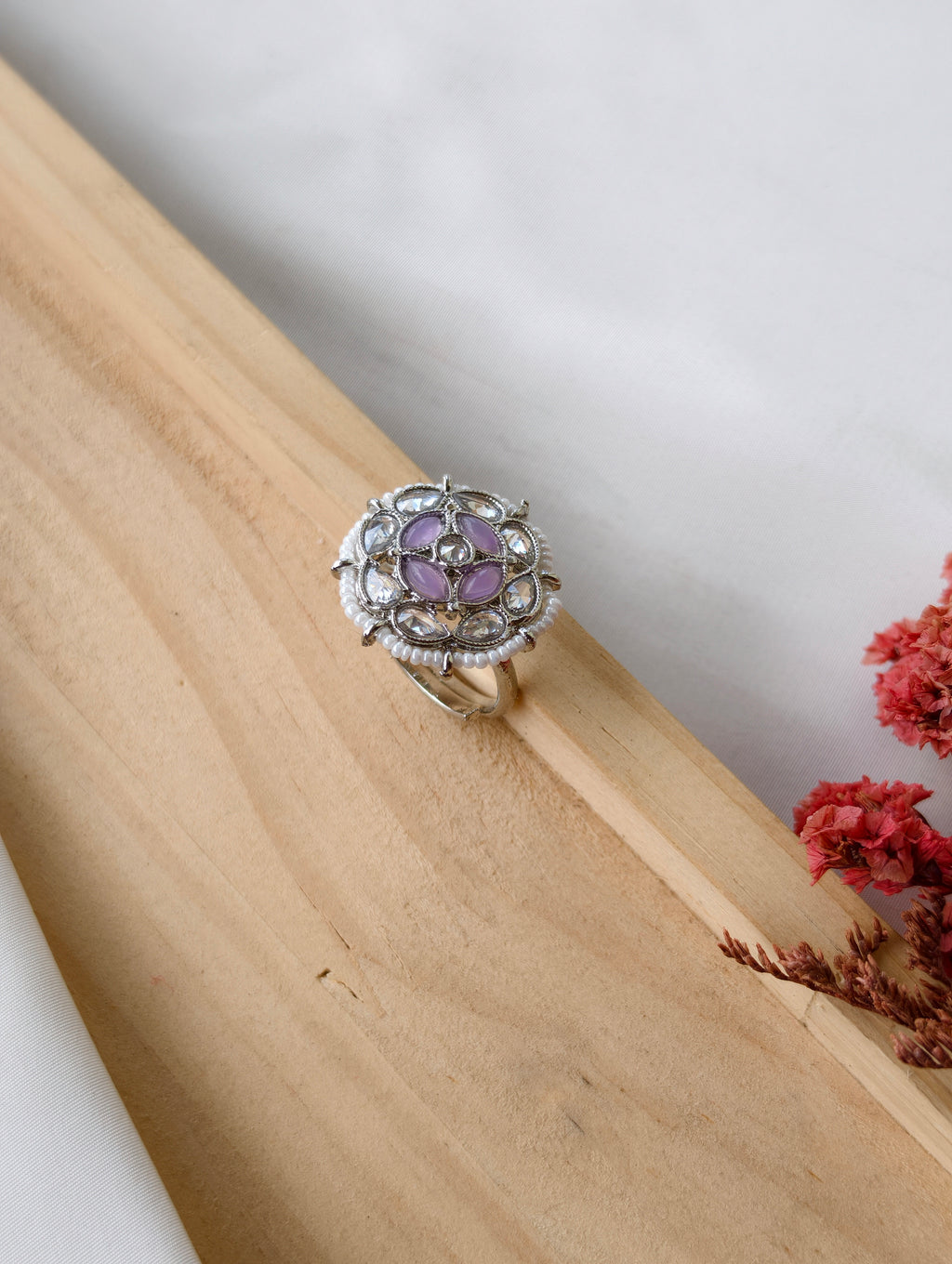 Floral AD finger rings with pearls | NSR07
