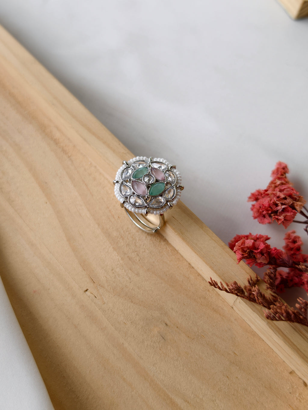 Floral AD finger rings with pearls | NSR07