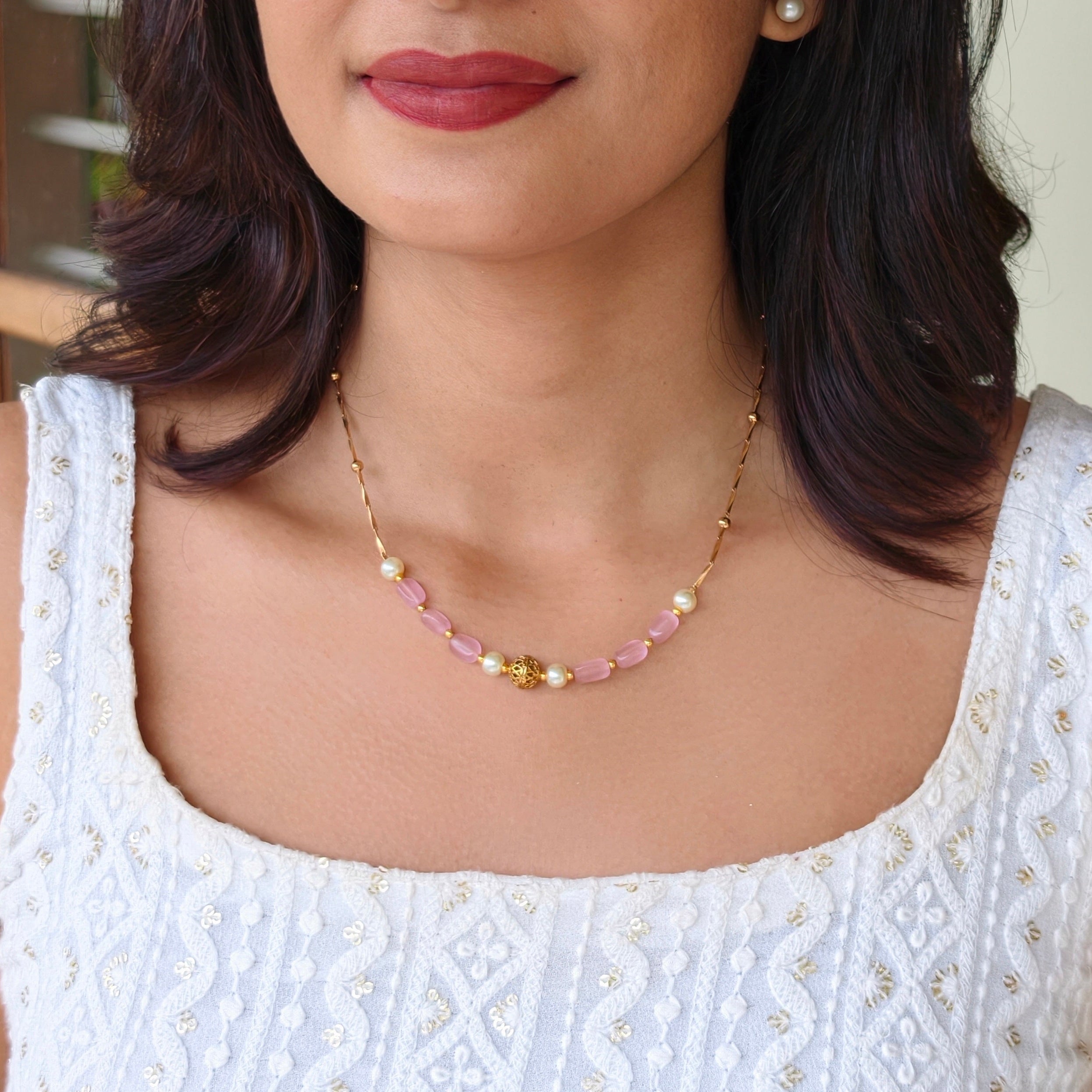 Simple Pearl Chain with Monalisa Beads | NAN223