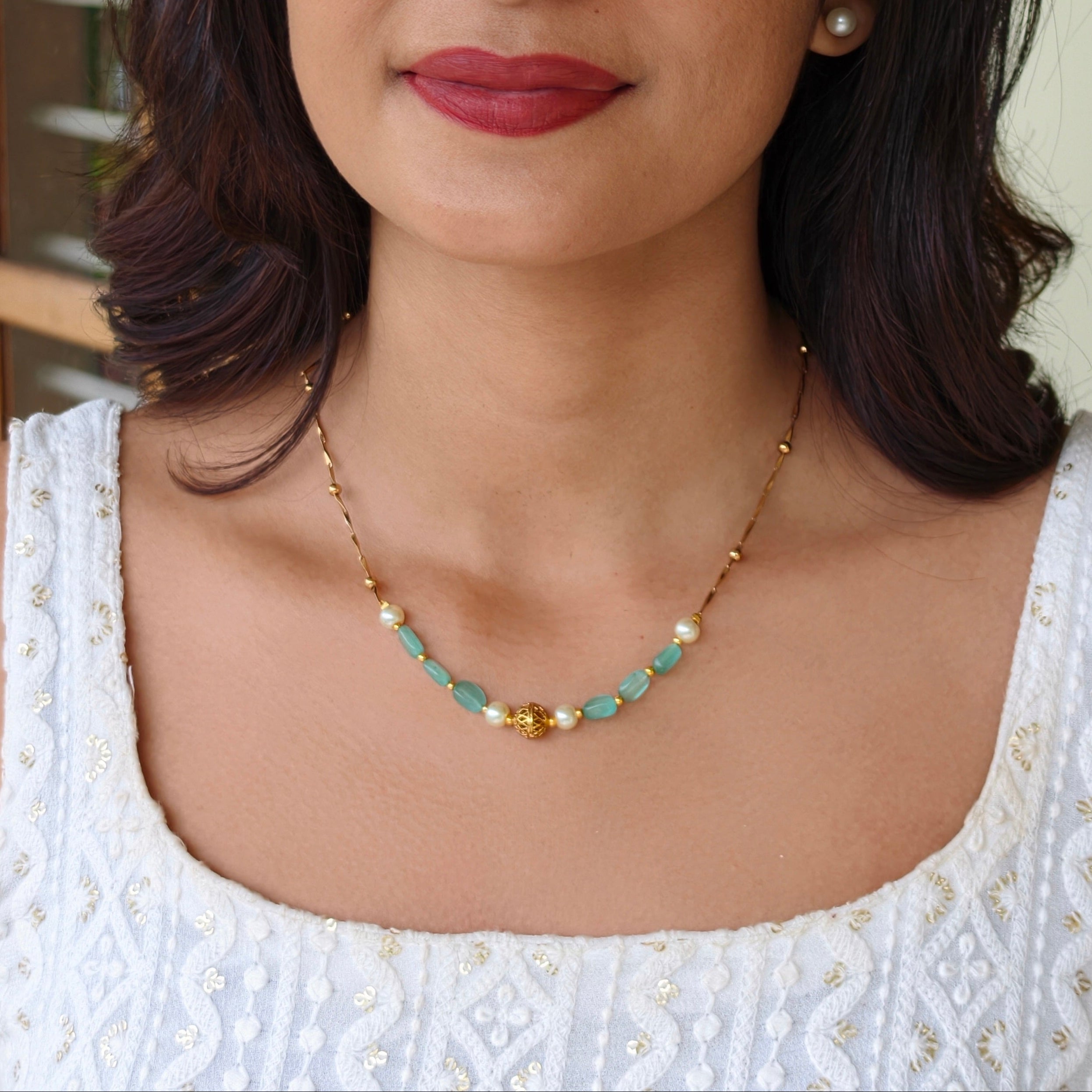 Simple Pearl Chain with Monalisa Beads | NAN223