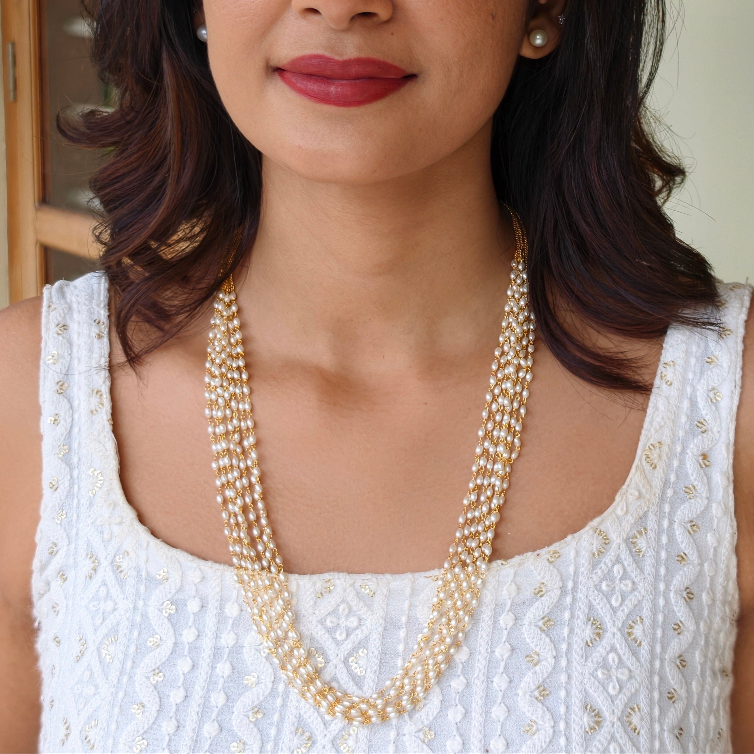 7 layer long pearl chain | NAN295D