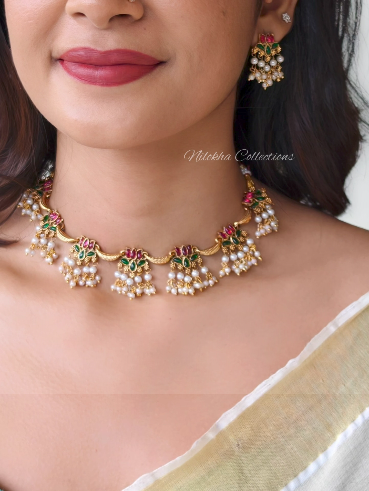 Lotus pearl necklace set | NAN339