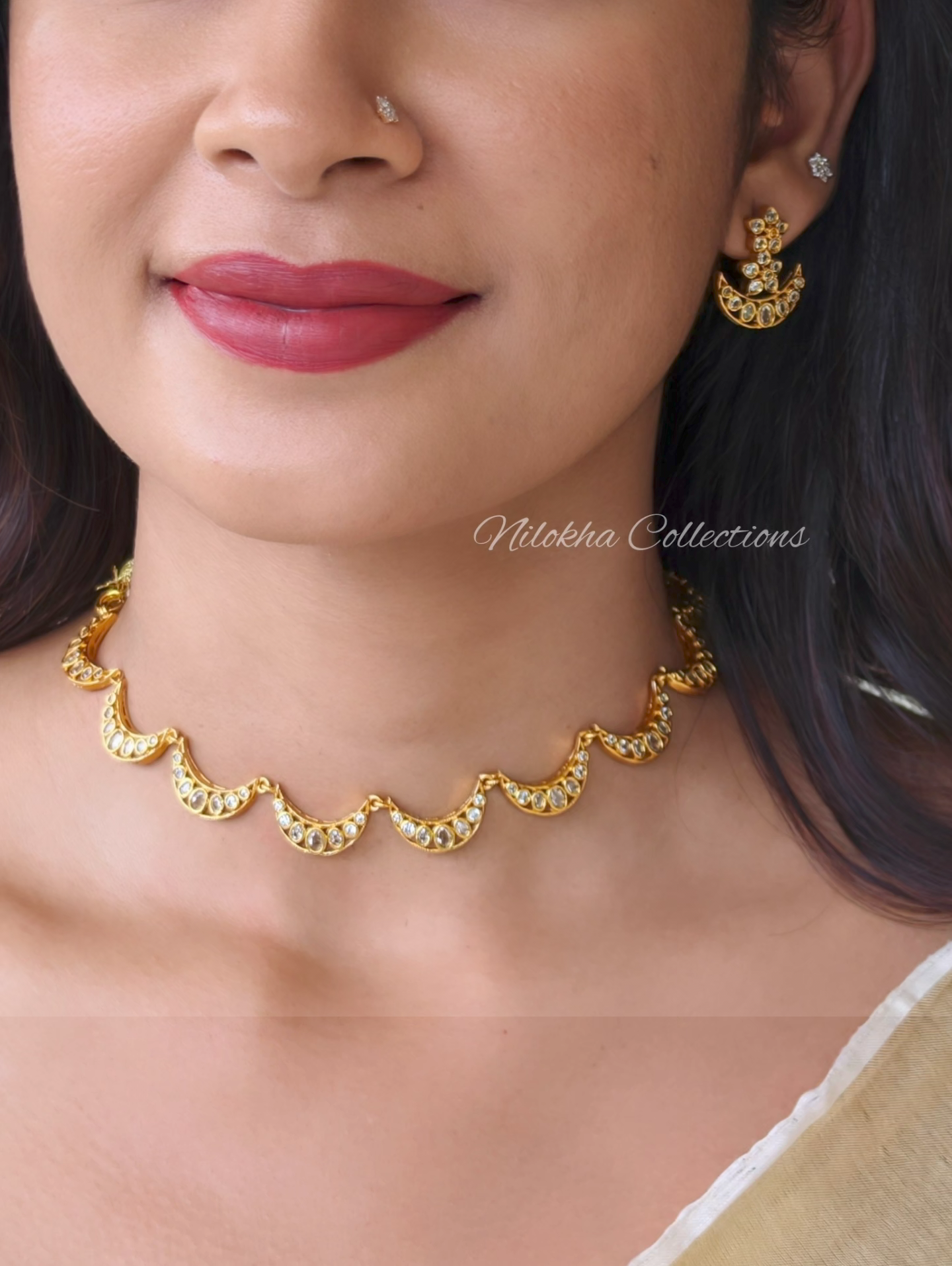 Moon necklace set with stones | NAN345