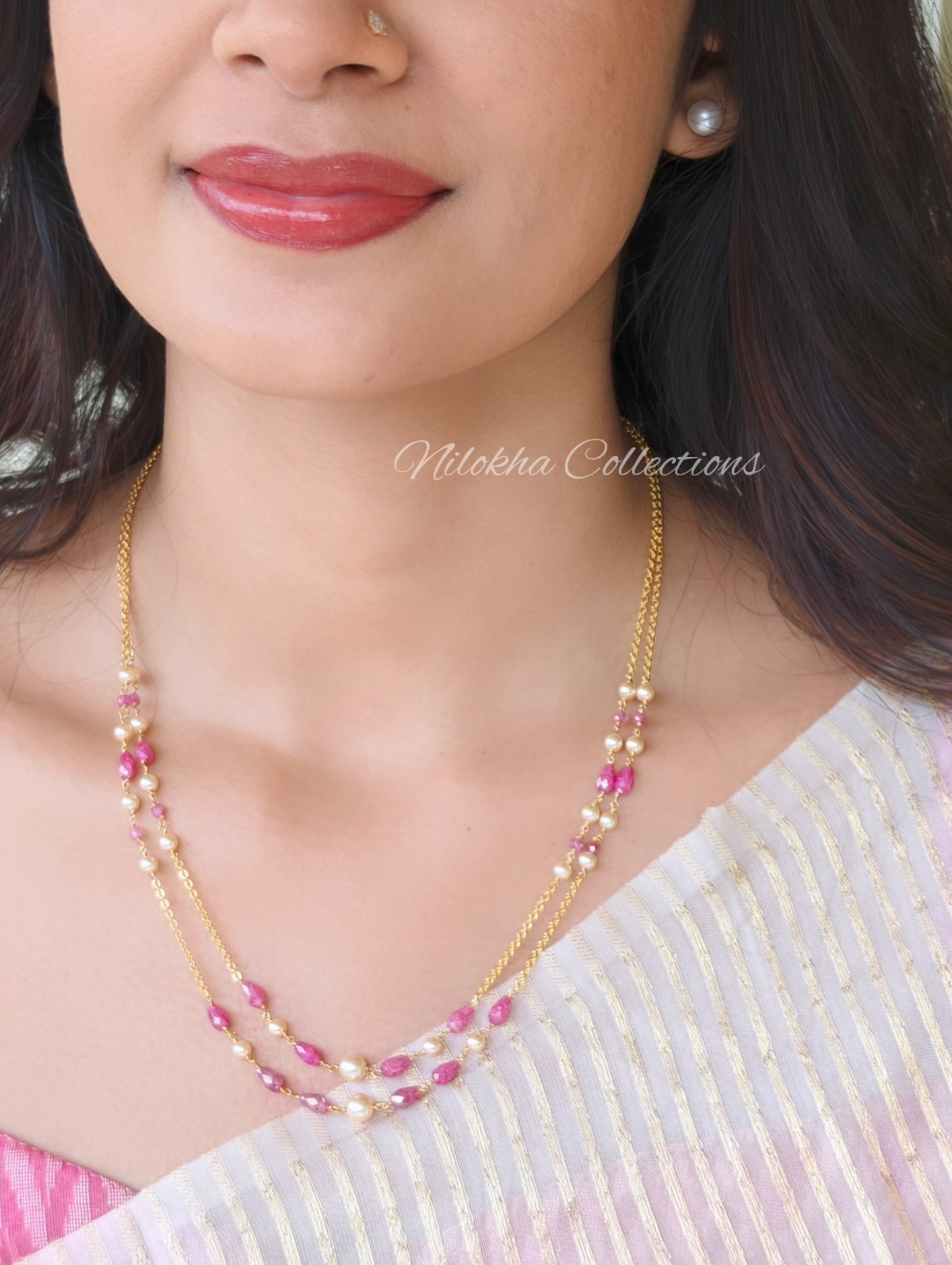 2 layer pearl chain with crystal beads | NAN349