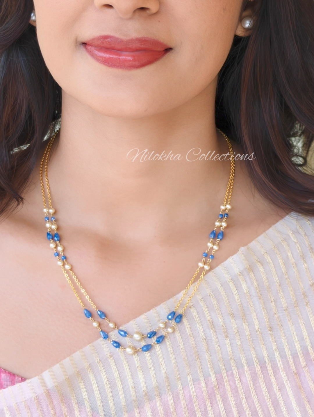2 layer pearl chain with crystal beads | NAN349