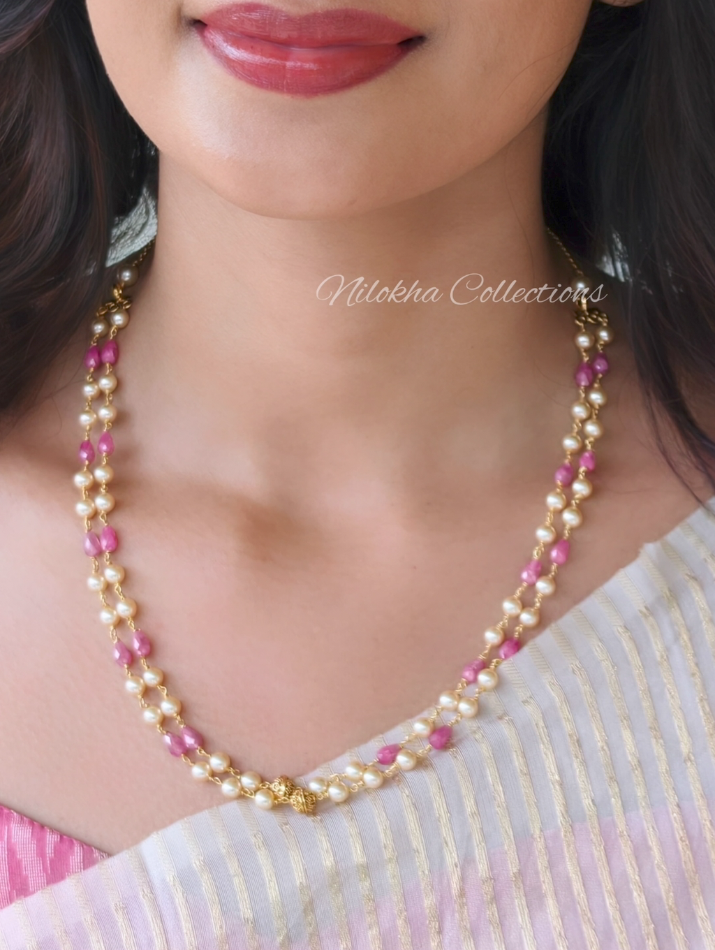 2 layer pearl chain with premium crystal beads | NAN336