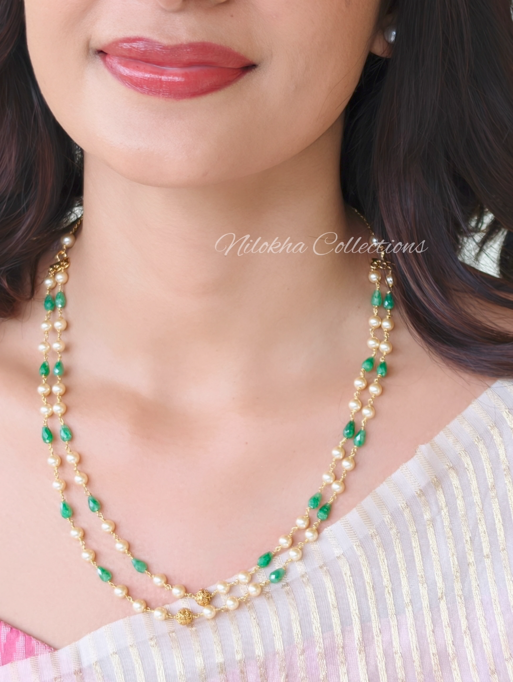 2 layer pearl chain with premium crystal beads | NAN336
