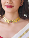 2 layer floral coin necklace | NAN351